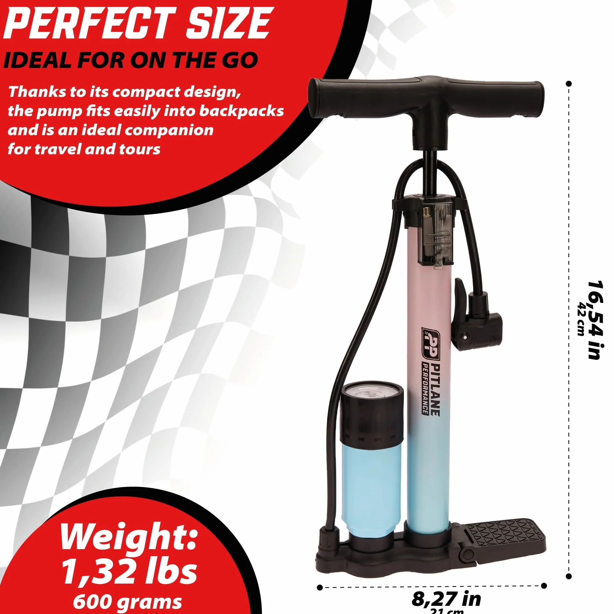Pompka rowerowa stacjonarna z manometrem 11 Bar 42 cm do zaworów Presta Schrader Dunlop