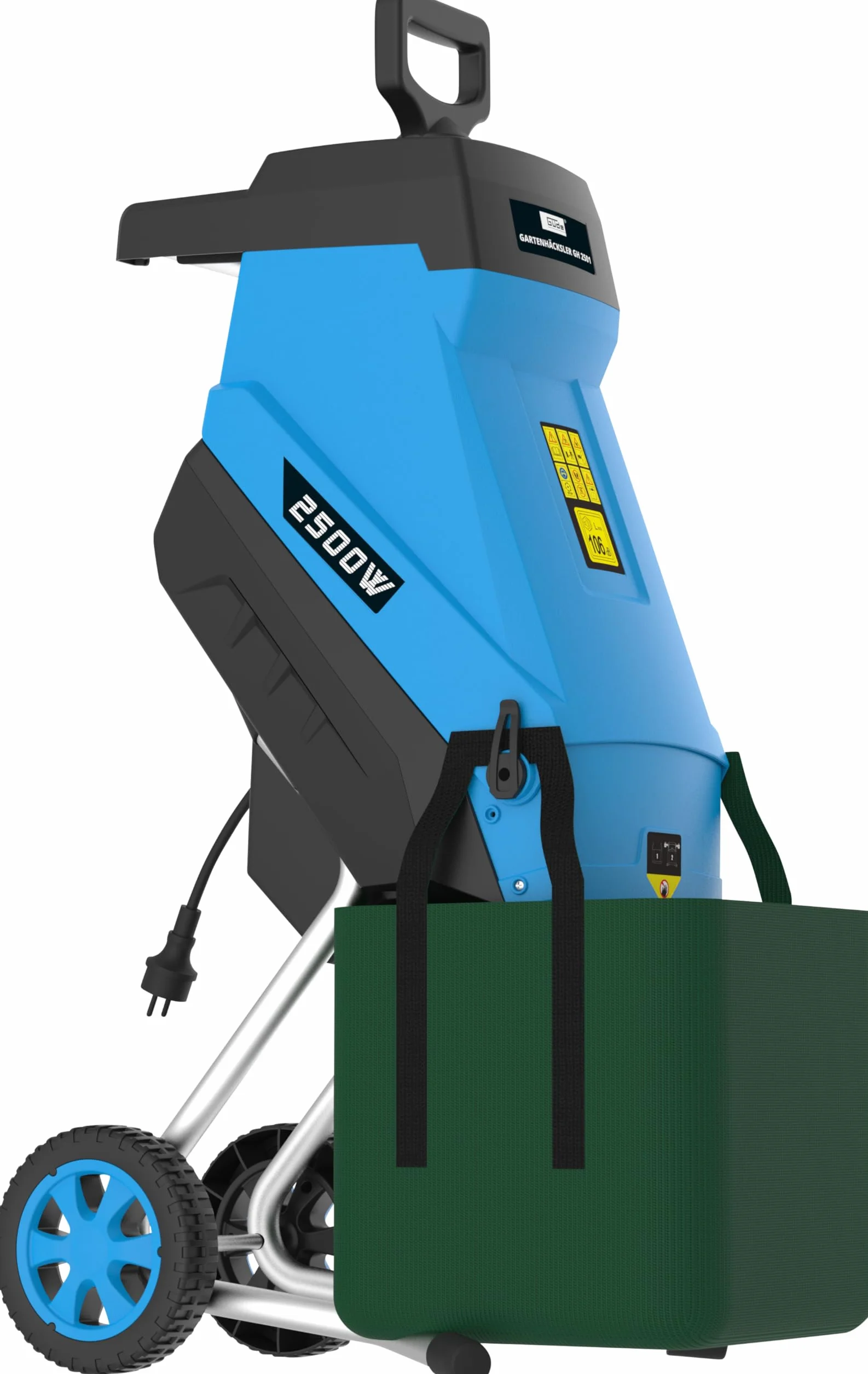 Güde Rozdrabniacz ogrodowy GH 2501 (2500 W, technologia nożowa, nie wymaga konserwacji, samoczynne zwijanie, koła transportowe, zabezpieczenie przed przeciążeniem, maks. grubość gałęzi 45 mm, w