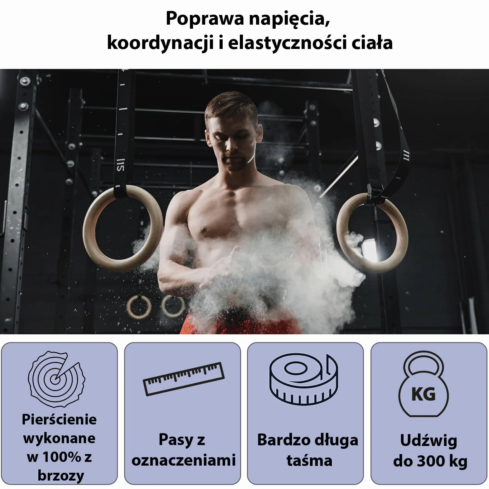 ALPIDEX Pierścienie gimnastyczne drewniane kółka obręcze kotwy do drzwi pasy mocujące z oznaczeniami długości trening ABS | e-book w zestawie