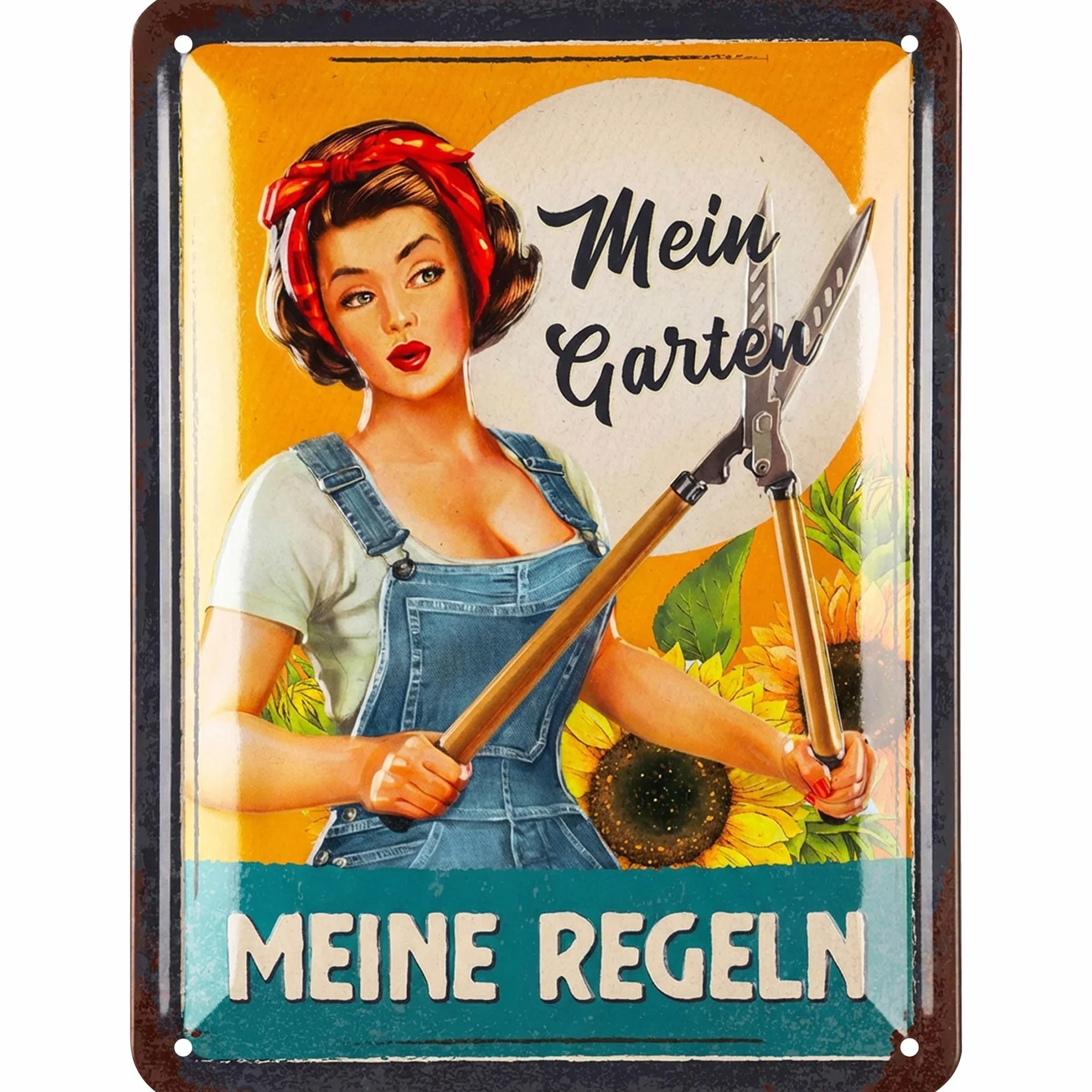 LANOLU Tabliczka blaszana w stylu retro, mój ogród, moje zasady - blaszane tabliczki ogrodowe z sentencjami - nostalgiczna dekoracja jako prezent ogrodnika - retro dekoracja vintage metalowa tabliczka