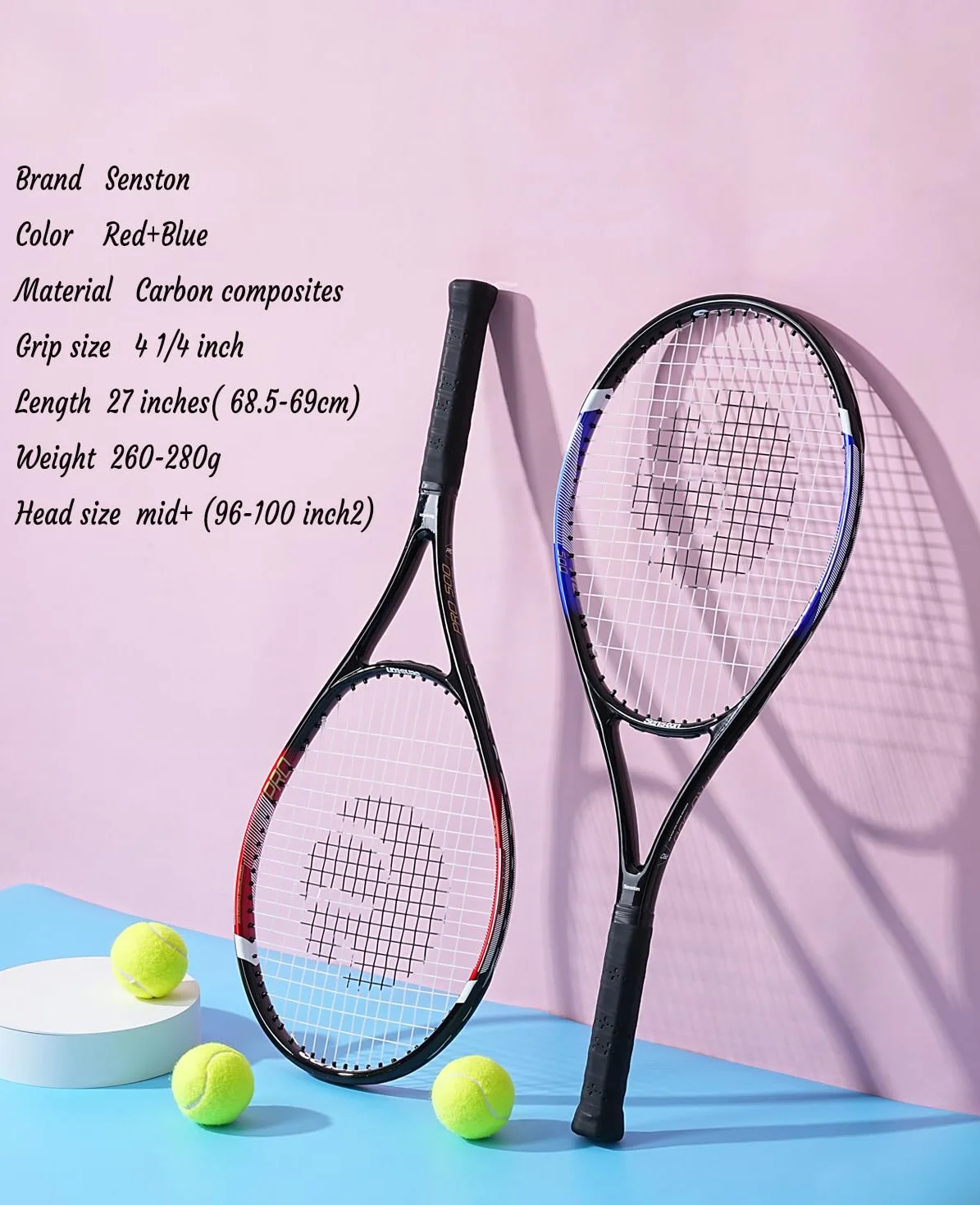 Senston Rakieta tenisowa dla dorosłych 68,6 cm zestaw 2 rakiety 3 piłki