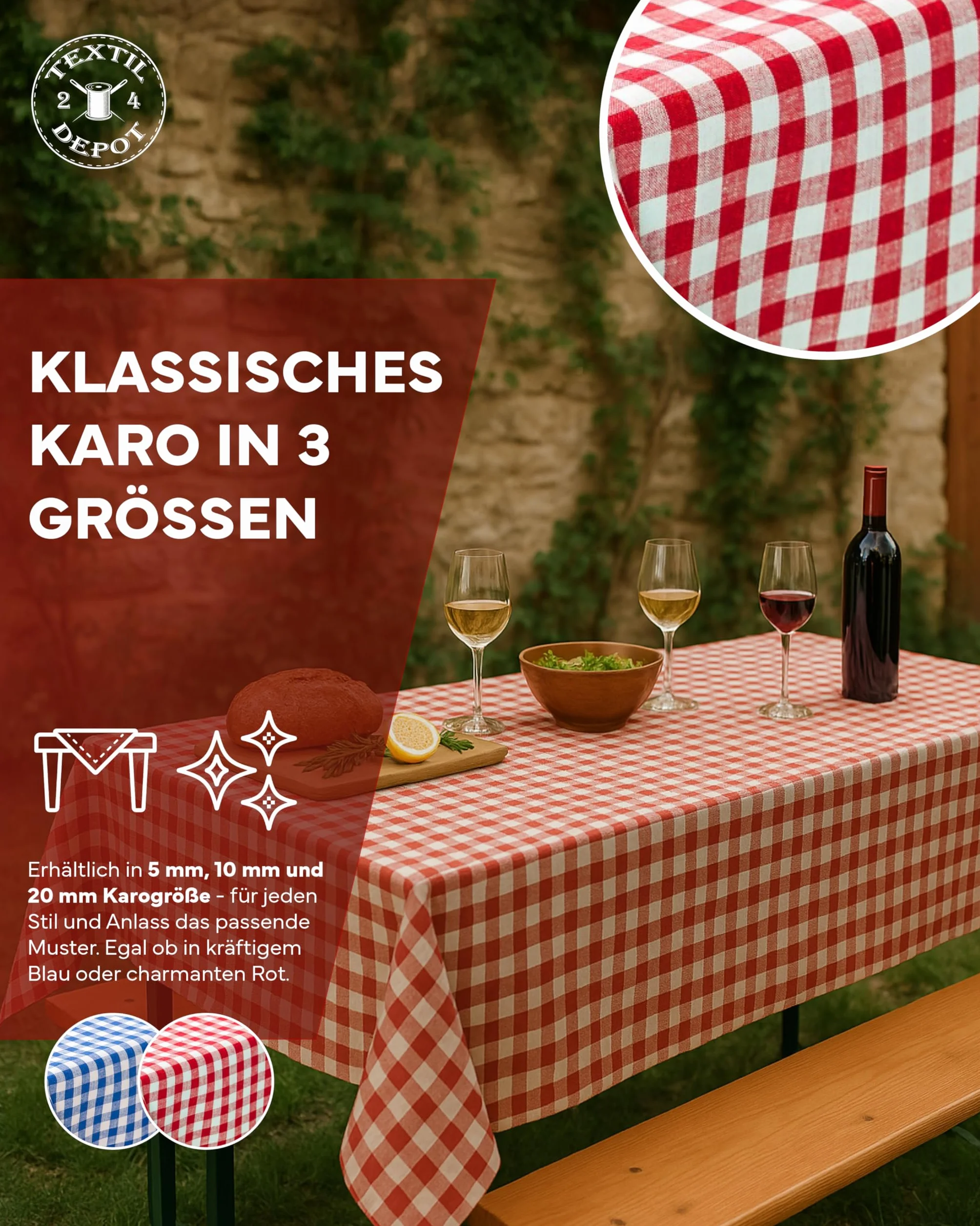 Bieżnik na stół w stylu wiejskim 30 x 200 cm czerwono-biała kratka 100% bawełna