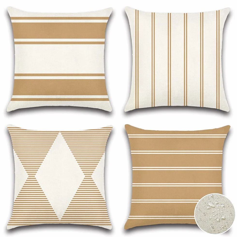 OTOSTAR Zestaw 4 wodoodpornych poszewek na poduszki 45 x 45 cm, geometryczne, na zewnątrz, dekoracyjne poszewki na poduszki, kwadratowe, na patio, meble, kanapę, namiot (jasna kawa)