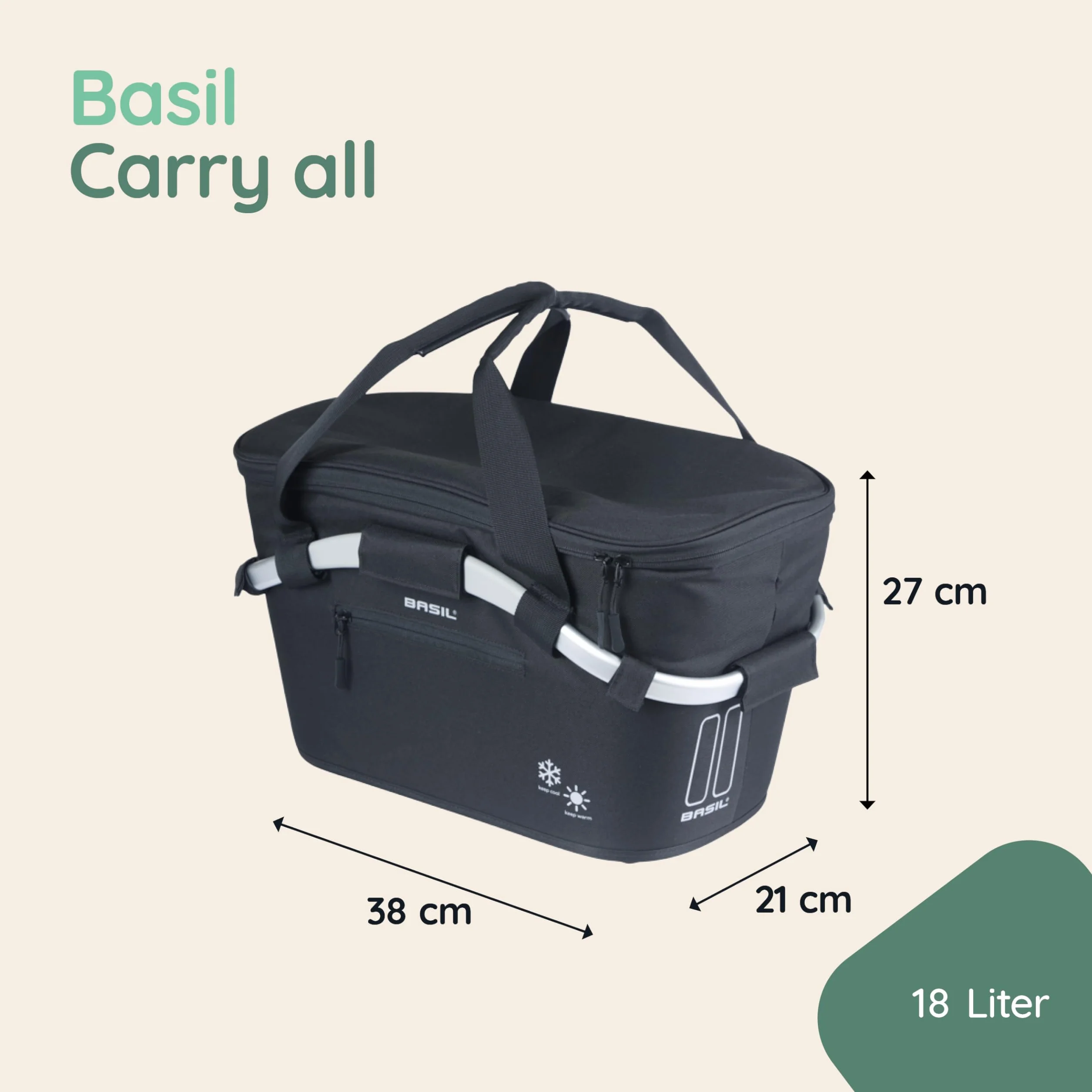 Basil Classic Carry All ISO koszyk rowerowy MIK, czarny – zamykany system MIK w zestawie, pojemność 18 litrów, izolowany i odporny na warunki atmosferyczne, idealny do zakupów i transportu żywności