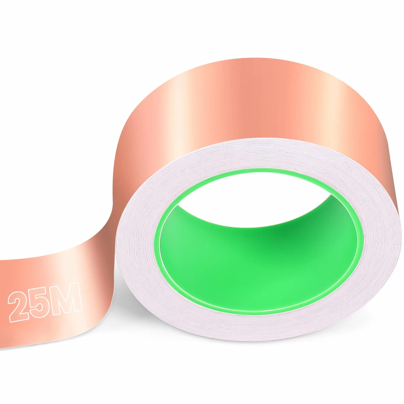 Taśma miedziana przeciwko ślimakom | Taśma miedziana dwustronna przewodząca EMI, 25 m x 50 mm | Taśma ekranująca samoprzylepna | do uziemiania, lutowania i ochrony przed ślimakami