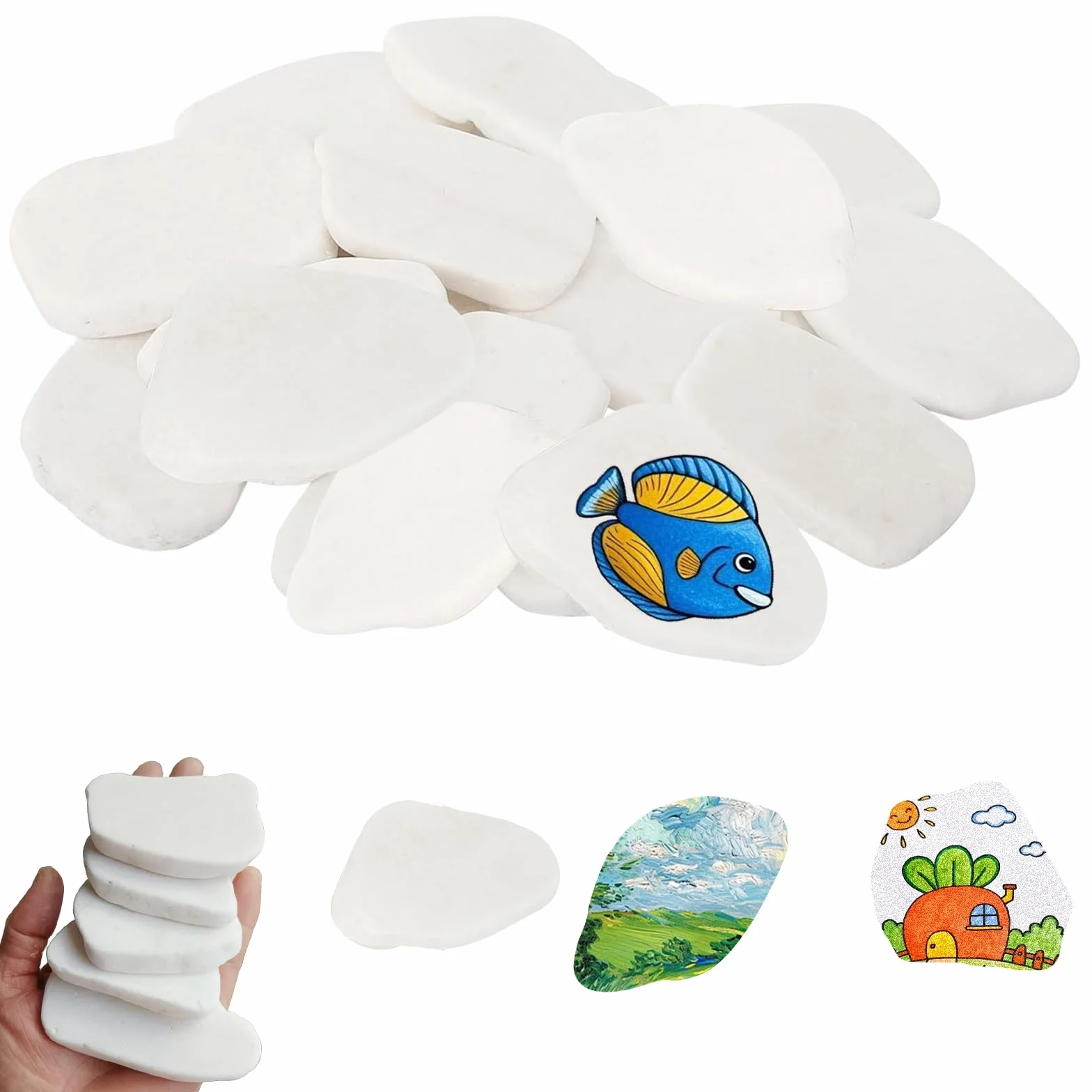 NEUSID 16 sztuk płaskich kamieni do malowania, 5-8 cm, białe, duże, kamienie ozdobne, gładkie, żwir, plaża, żwir, kamień naturalny, DIY, do akwarium do kolorowego malowania, dekoracji
