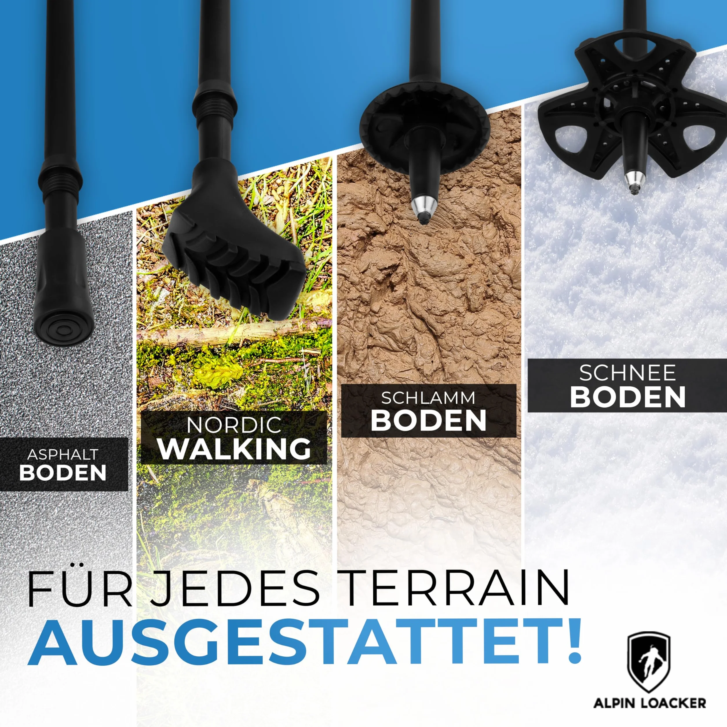 Alpin Loacker Teleskopowe kijki trekkingowe z włókna węglowego i aluminium z uchwytem korkowym, lekkie kijki do nordic walkingu, dla kobiet i mężczyzn, do jazdy na nartach i wędrówek, kijki