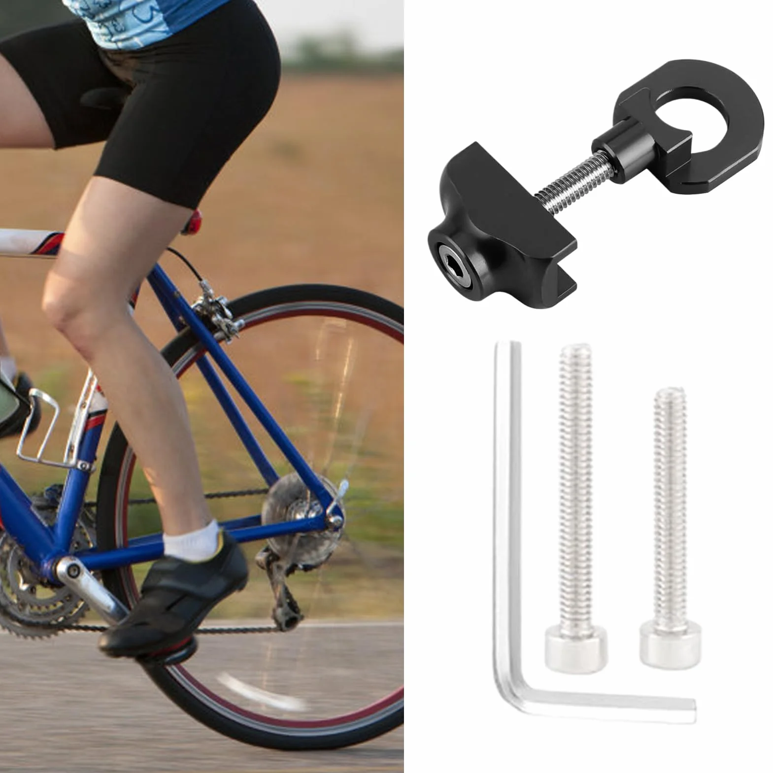Bike Chain Tensioner, Portable Cycling Fastener, Chain Stabilizer Tool, 2x1.22x1.2cm Safety Enhancer, Fit, Black, for Men’s and Women’s Biking Performance Convenience