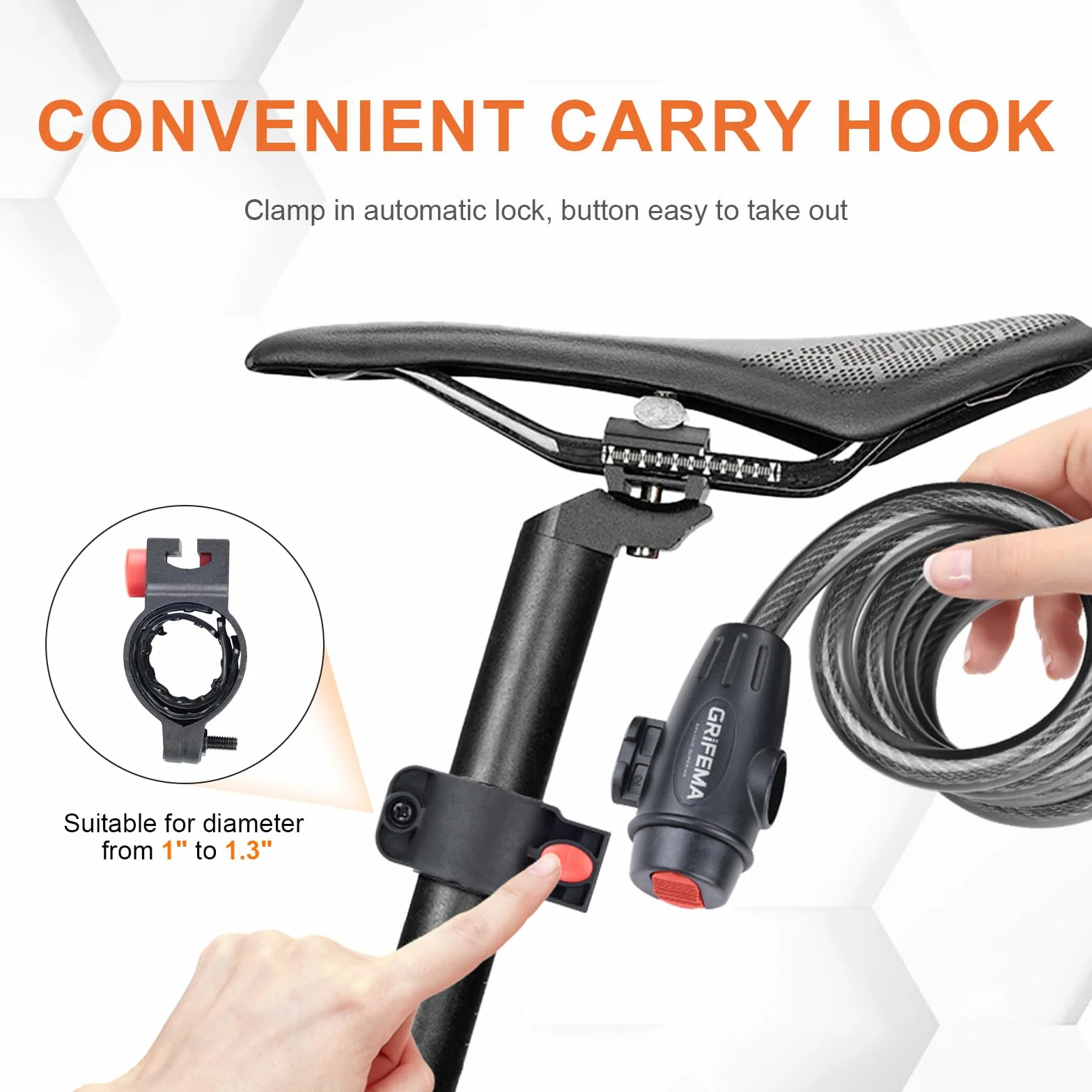 GRIFEMA GA1204-12 Zamek Rowerowy Antywłamaniowy z Kluczem 120 cm Czarny