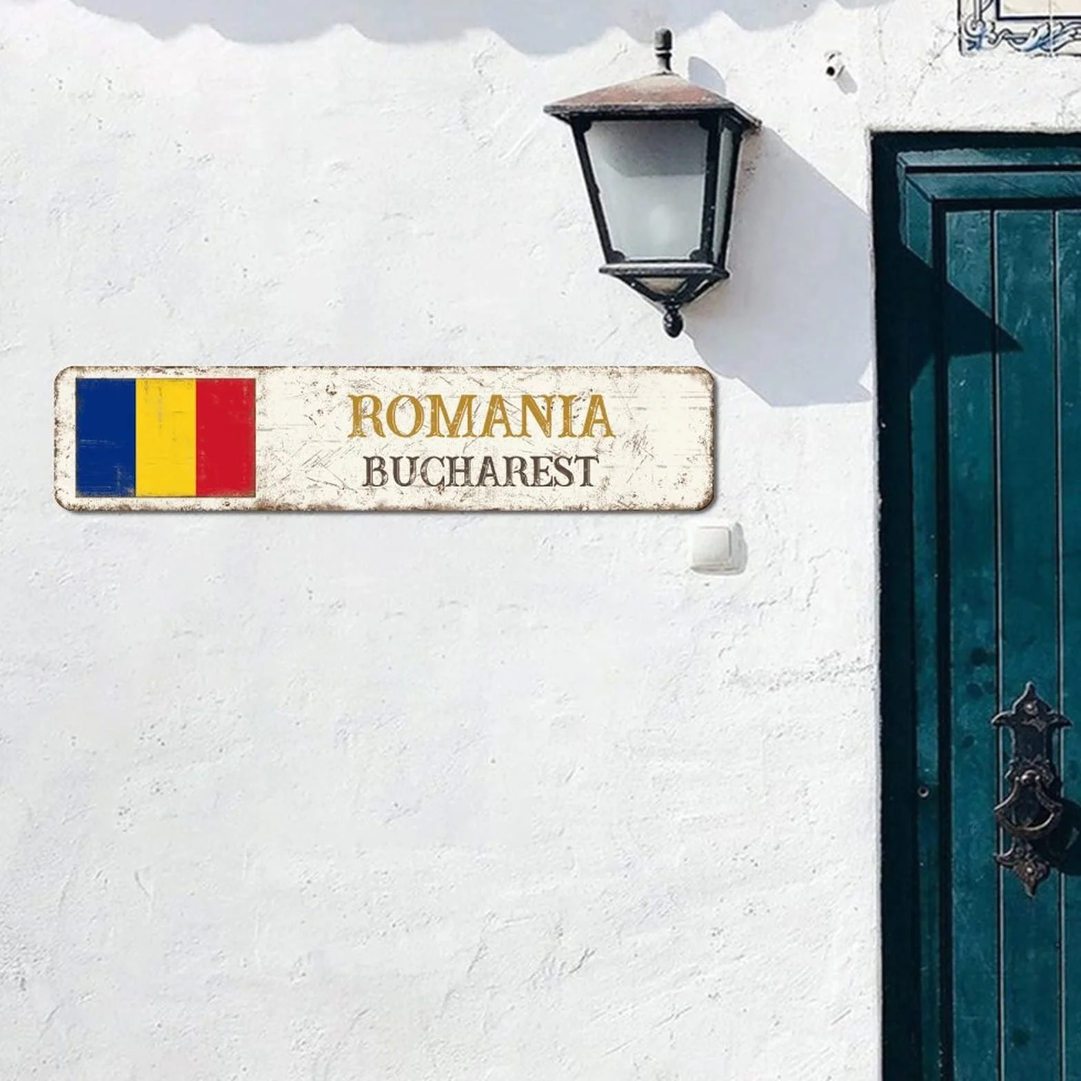 Rumunia retro metalowa tablica blaszana znak miasto Bukareszt metalowe znaki wiszące nowość znaki dom wiejski dekoracja kraj pamiątka znak flaga narodowa jakość metalowy znak na ganek na zewnątrz 7,6 cm x 30,5 cm