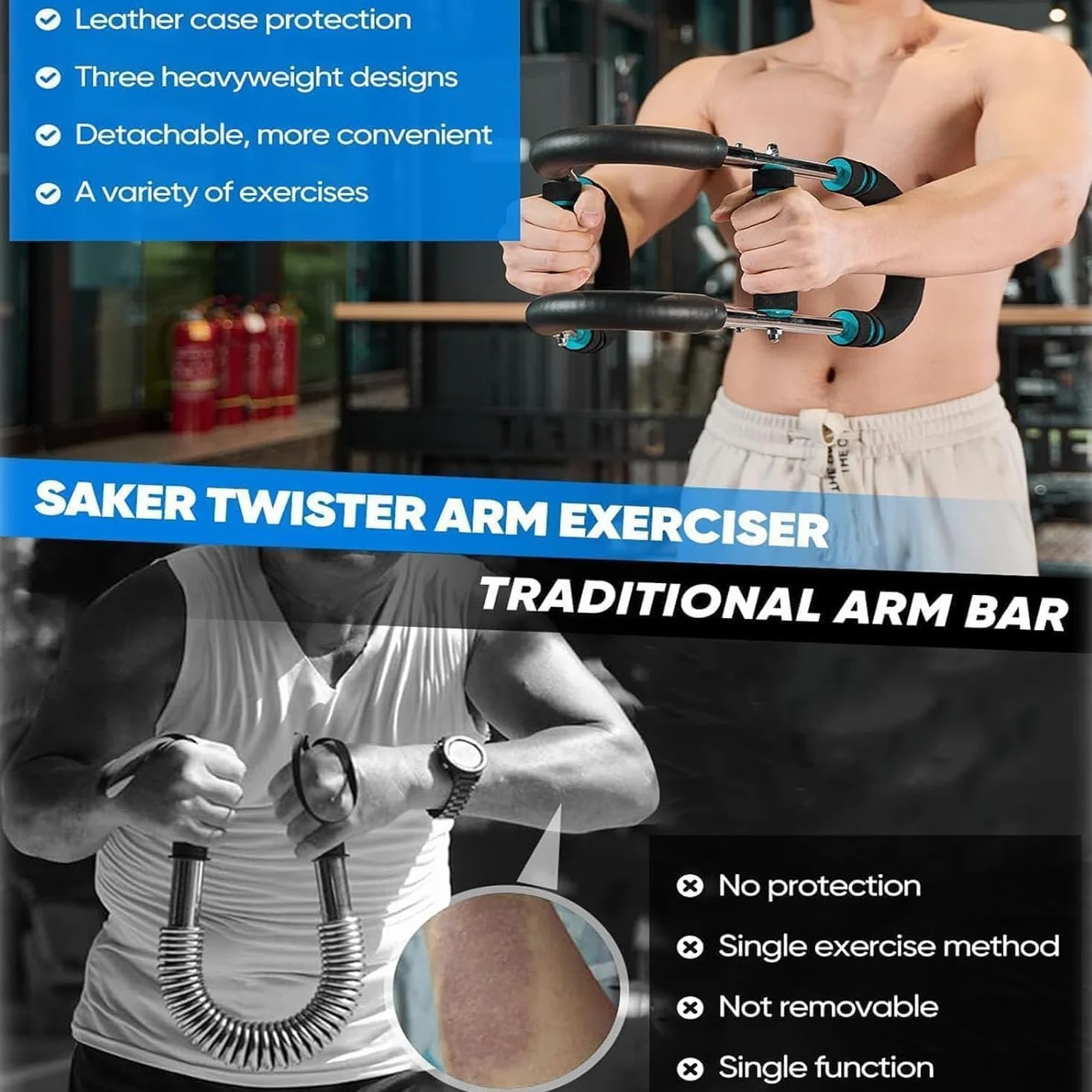 Saker Twister Arm Trainer, 18-45 kg, regulowany sprzęt do treningu klatki piersiowej, przenośny drążek Power Twister, zdejmowany opór sprężyny, do domowego fitnessu w dowolnym miejscu