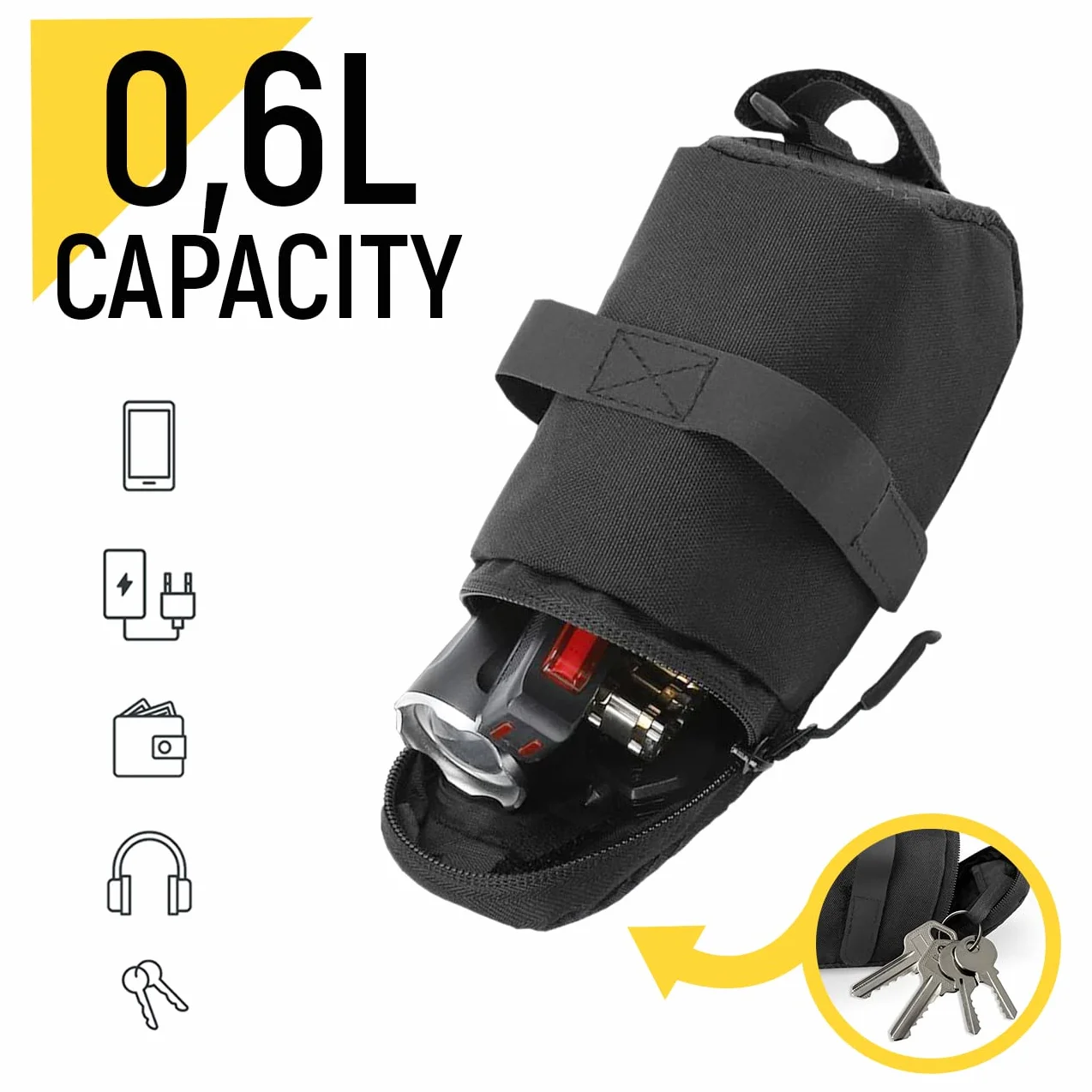 WOZINSKY Torba podsiodłowa wodoszczelna na rower 0,6 l