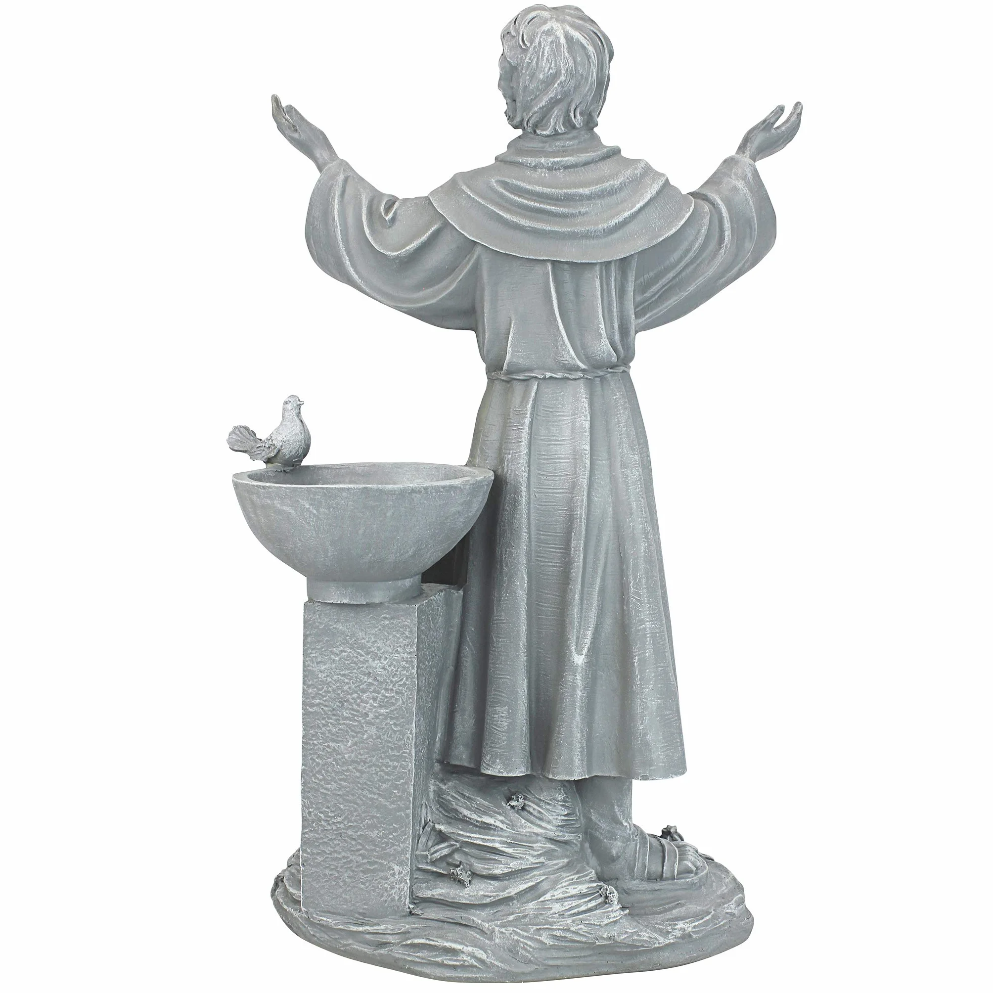 Design Toscano JE14106 błogosławieństwo św. Franciszka religijna dekoracja ogrodowa statuetka z karmnikiem dla ptaków, 48 cm, żywica poliestrowa, szary kamień, zielony