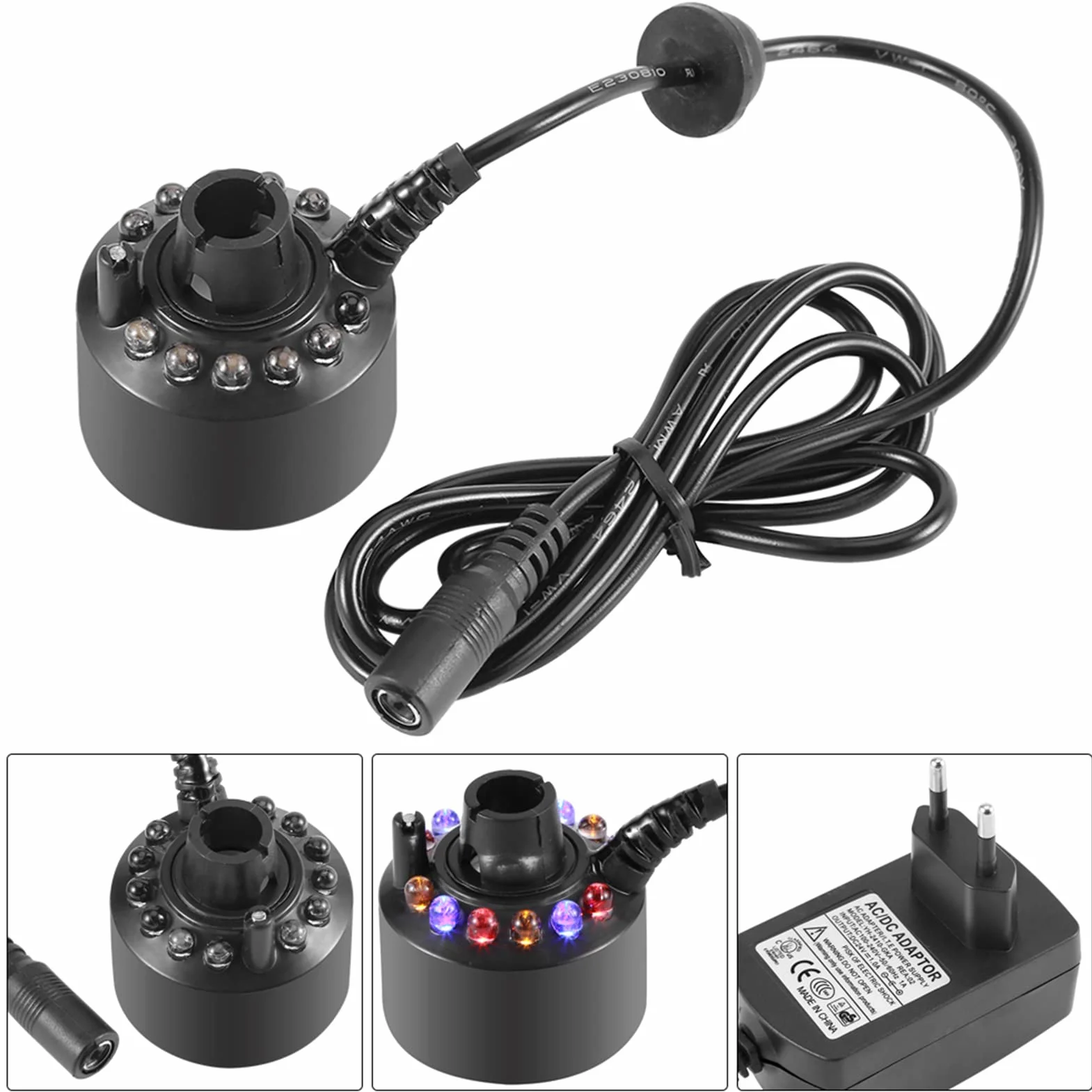 Wytwarzacz Mgły, do Fontanny Staw z Zasilaczem Nebler 110 240V Wtyczka Amerykańska 1Pc 12LED Kolorowe Urządzenie do Wytwarzania Mgiełki