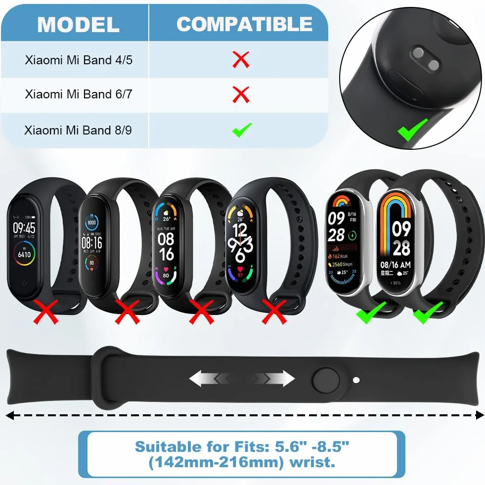 Ainiv Paski silikonowe kompatybilne z Xiaomi Band 8/9, wymienny pasek do Smart Band 8, kolorowe opaski