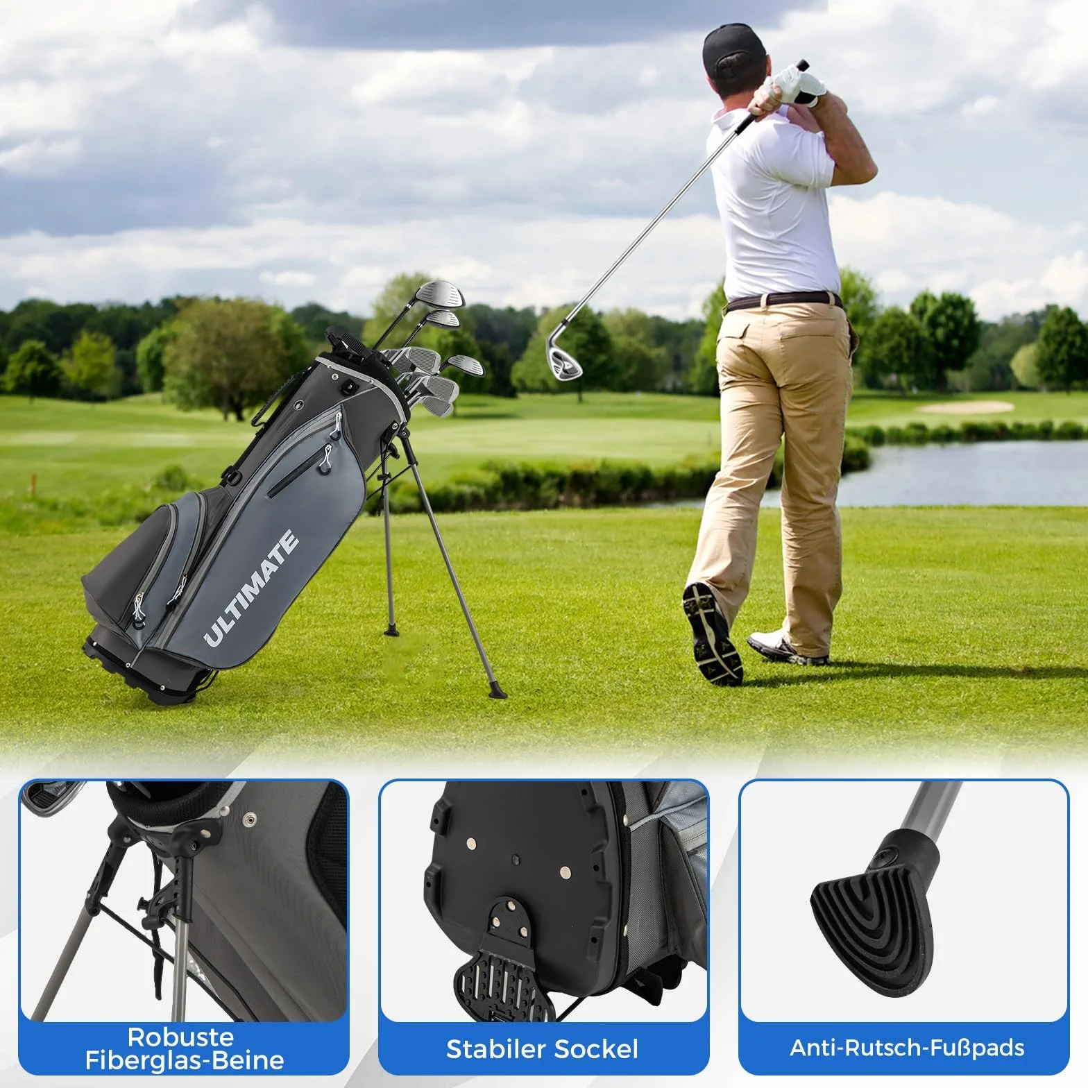 COSTWAY Kompletny zestaw kijów golfowych dla mężczyzn, 9-częściowy zestaw kijów golfowych dla praworęcznych z torbą i osłoną przeciwdeszczową, zestaw golfowy z 1 Driver i 3 Fairway i 4 Hybrid & 6/7/8