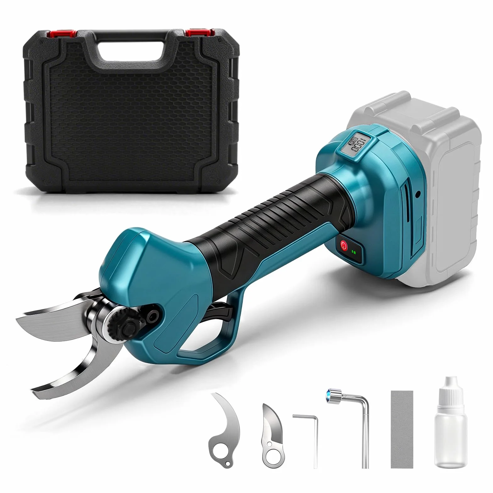Akumulatorowe nożyce do gałęzi kompatybilne z akumulatorem Makita 18 V, silnik bezszczotkowy, cyfrowy wyświetlacz LCD, maksymalna średnica cięcia 45 mm, do przycinania drzew i drzew owocowych