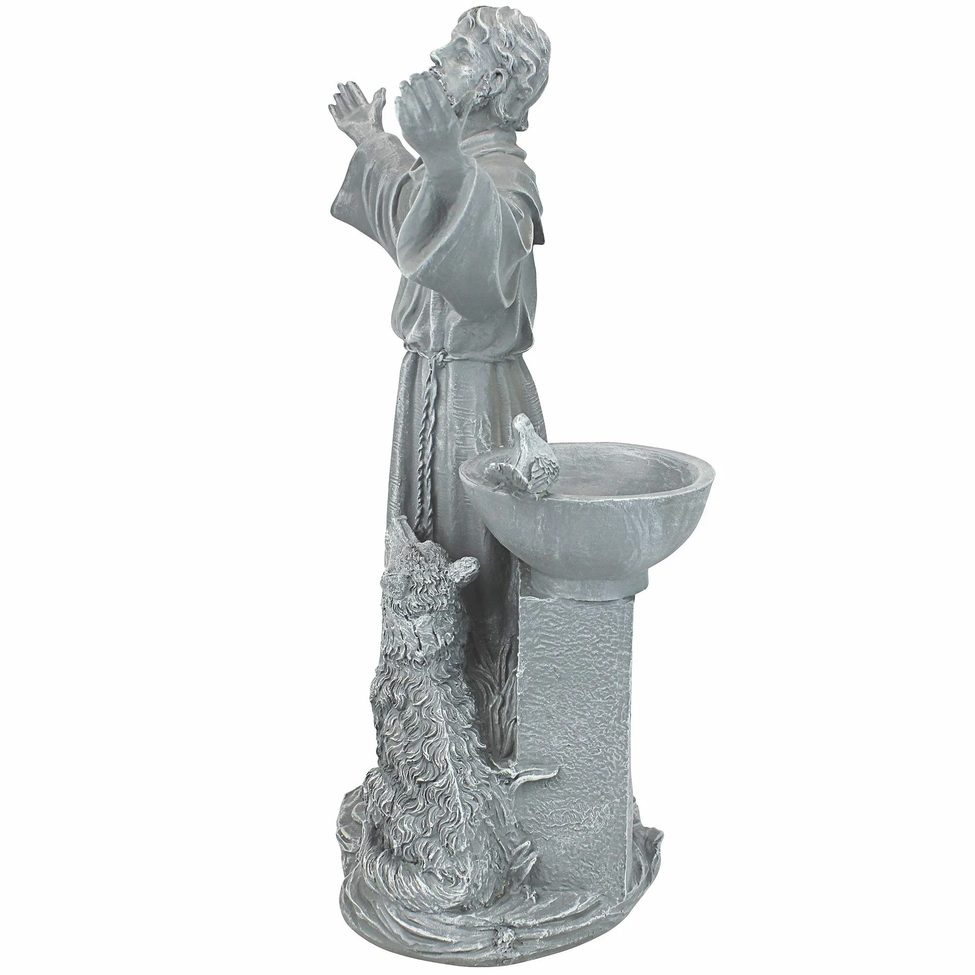 Design Toscano JE14106 błogosławieństwo św. Franciszka religijna dekoracja ogrodowa statuetka z karmnikiem dla ptaków, 48 cm, żywica poliestrowa, szary kamień, zielony