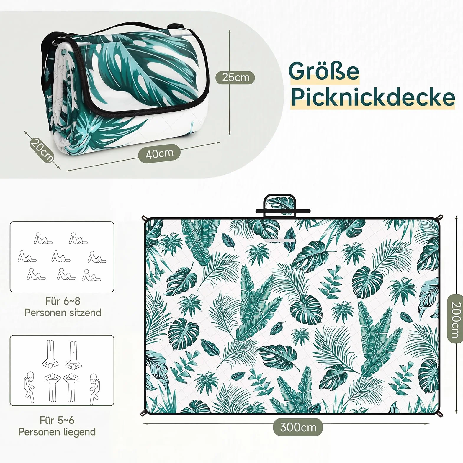 HAUSPROFI Koc piknikowy 200 x 300, wodoodporny i izolowany - XXL koc outdoorowy na piknik, plażę, kemping. Kompaktowy, łatwy do przenoszenia, wyściełany bawełną, w zestawie uchwyt do noszenia i