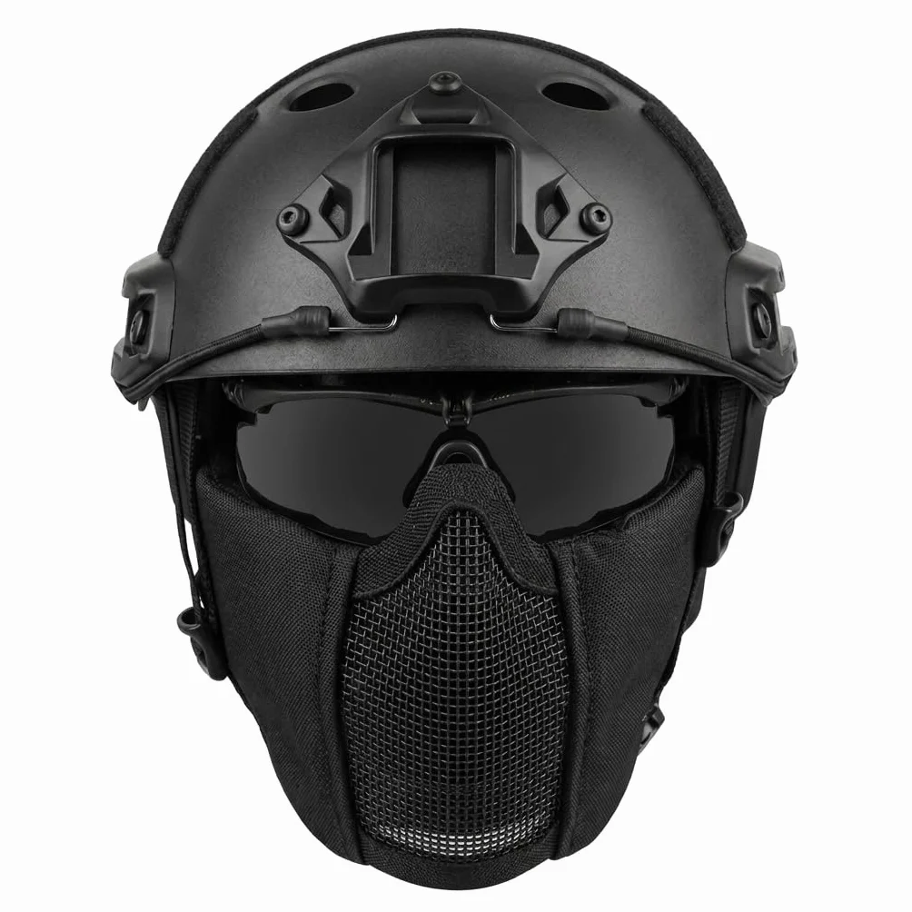 MH taktyczny szybki kask w połączeniu, ze składaną ochroną słuchu, półmaska ​​z siateczką i goglami do zestawu gier Airsoft Paintball CS