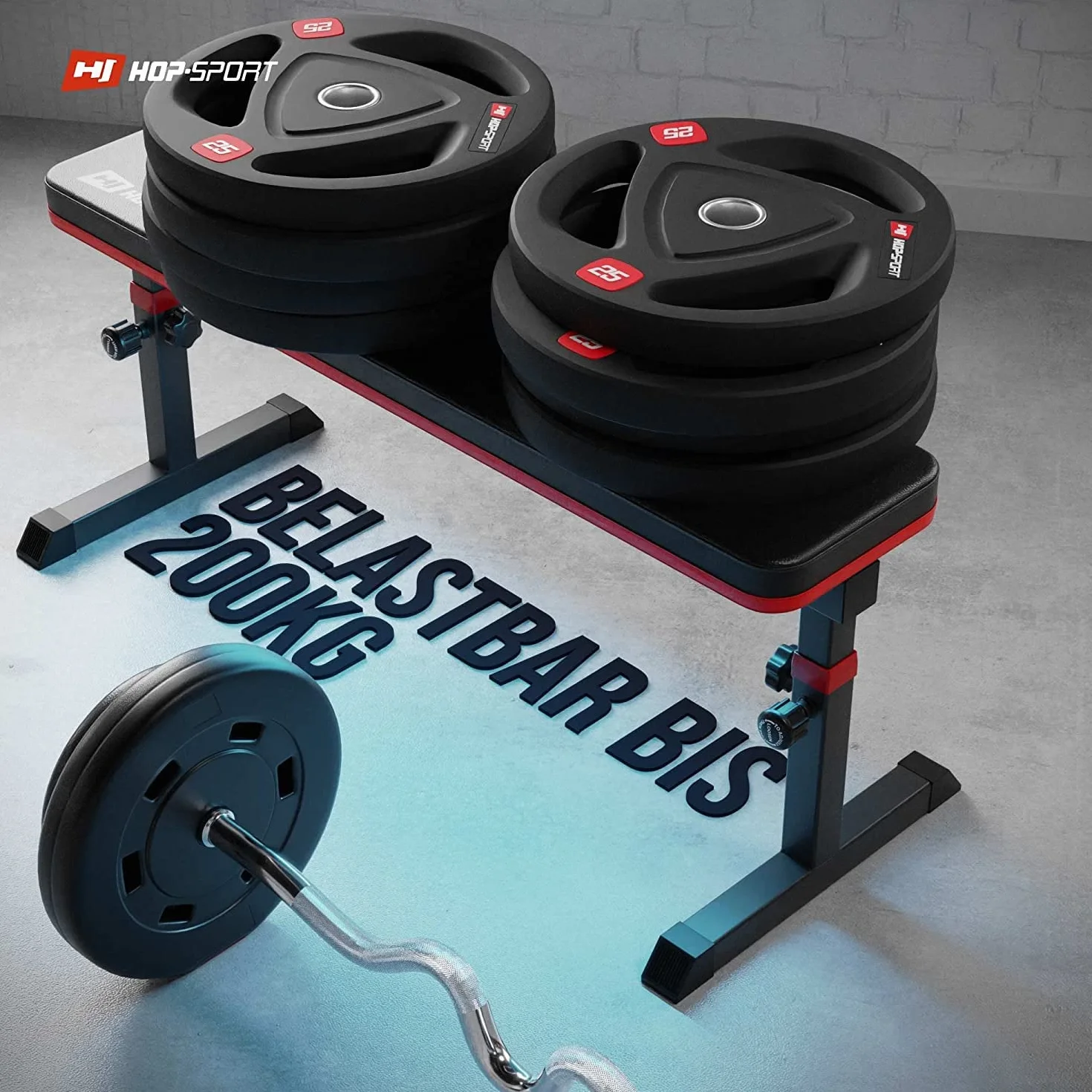 Hop-Sport ławka do podnoszenia ciężarów, składana, regulowana – sprzęt fitness do treningu siłowego i wyciskania, obciążenie do 200 kg