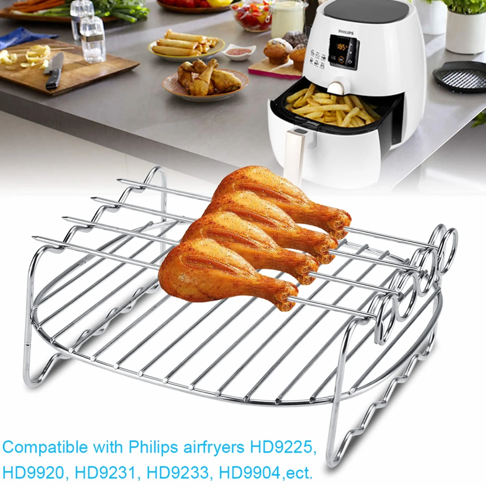 Air Fryer Dwuwarstwowy grill do pieczenia, wymienny stojak na grilla, dwuwarstwowa blacha do pieczenia szaszłyków do frytownicy.