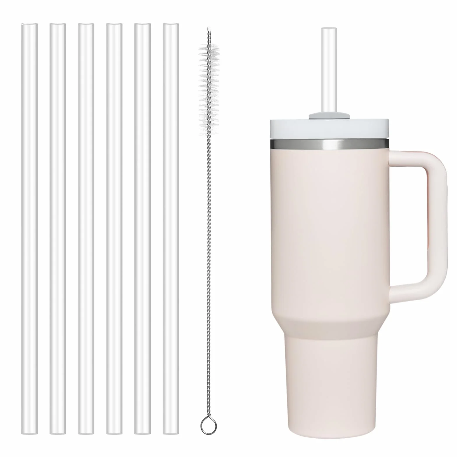 Stanley Cup, 6 słomek, tritan, BPA free, przezroczyste słomki do picia z szczotką czyszczącą 30 cm