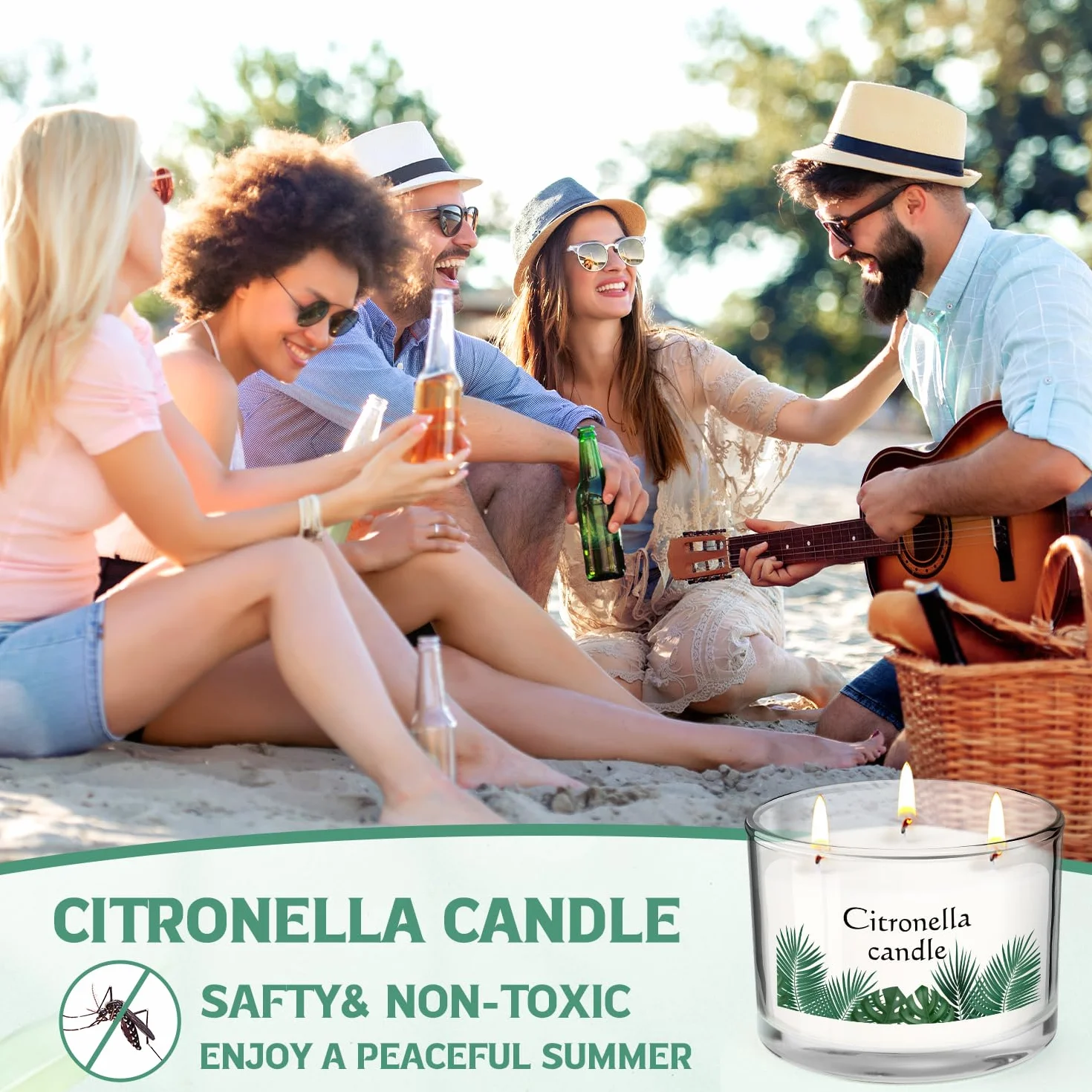Świece Citronella duże szkło 130h naturalny wosk sojowy na zewnątrz