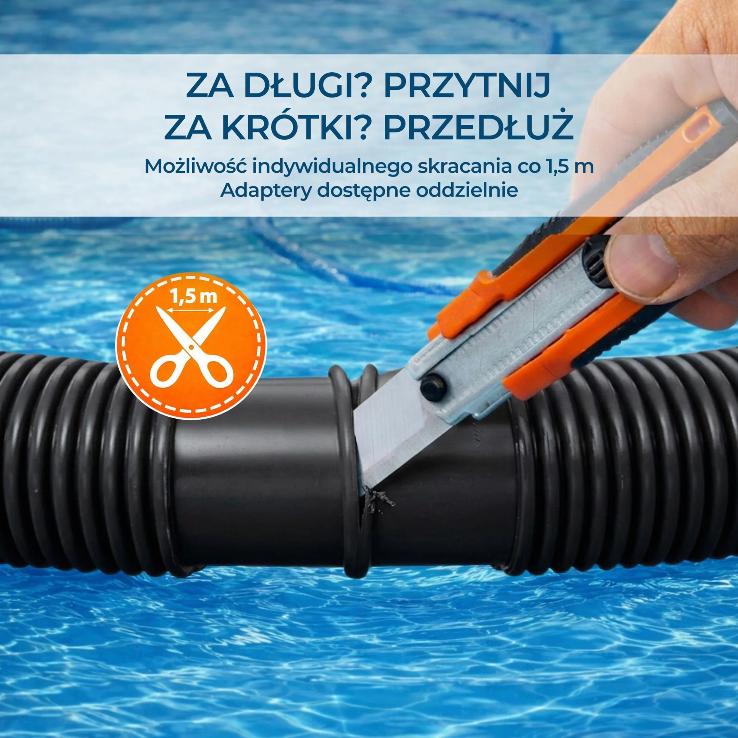 Kalitec Wąż basenowy 38mm 15m czarny – Elastyczny & rozłączny – Rura do pompy, Skimmer & filtra piaskowego – Wąż pompy 38 mm Średnica wewnętrzna