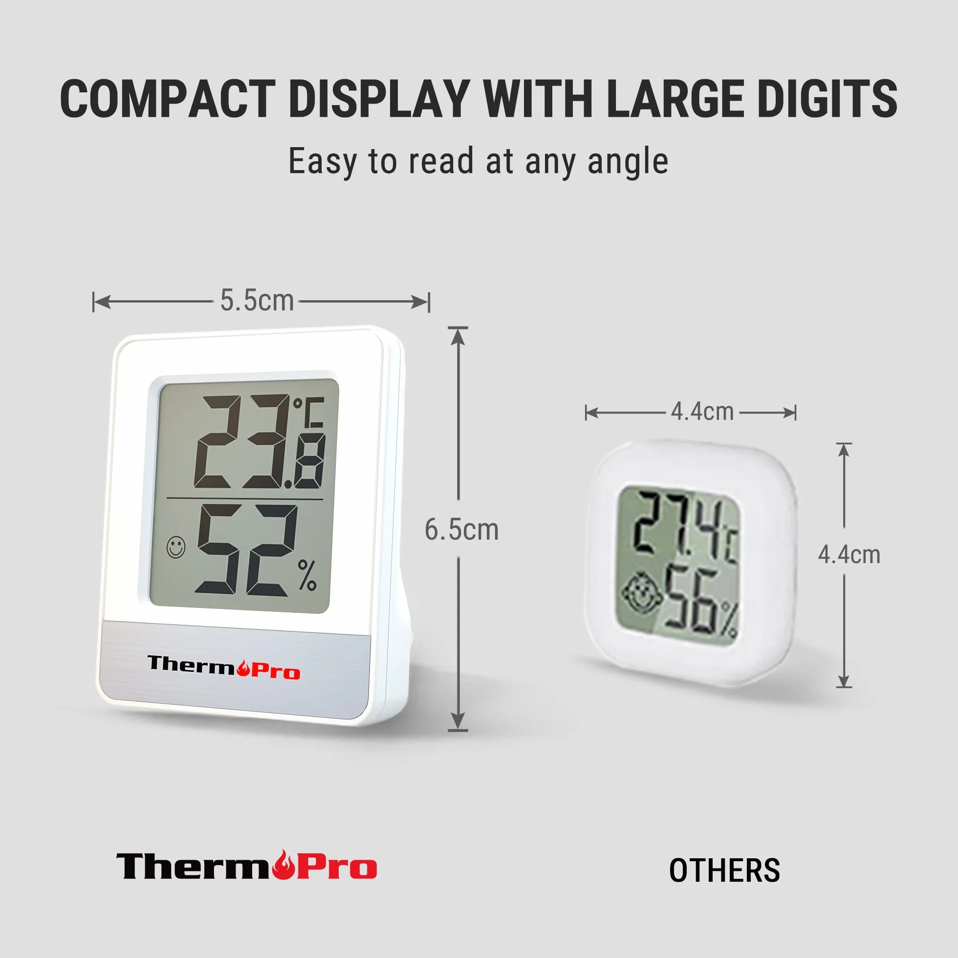 ThermoPro TP49-2 mały cyfrowy higrometr, termometr, do użytku domowego, termometr, monitor temperatury i wilgotność powietrza, 2 sztuki