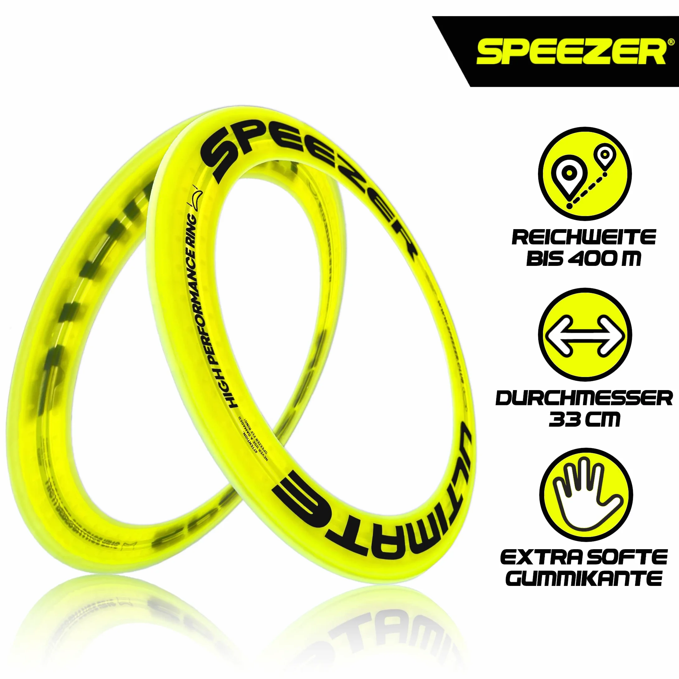 SPEEZER® Ultimate Frisbee Ring 33 cm neonowo-żółty krążek do rzucania 400 m