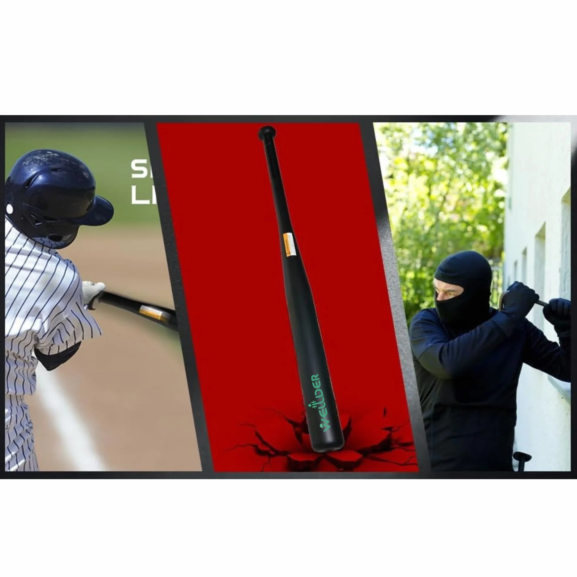 Stalowy kij baseballowy 63,5 cm wzmocniony super wytrzymały, waga 1 kg, czarny lub srebrny kolor z uchwytem (metal, 63,5 cm)