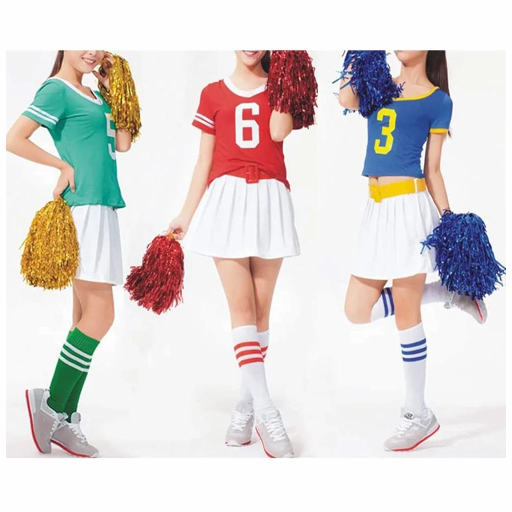 ICECHEN 24 szt. pompony cheerleaderek metaliczne foliowe pompony cheerleaderki z plastikowym uchwytem dla dorosłych dzieci cheerleaderki impreza niebieskie