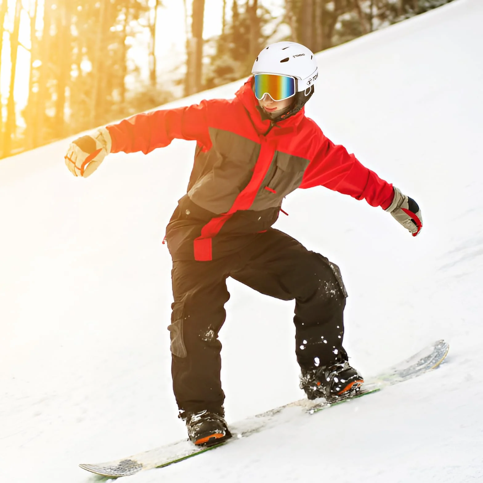 TOMSHOO Zestaw Kasku Narciarskiego, Snowboardowego z Goglami Narciarskimi, Nausznikami, Otworami Wentylacyjnymi, Kask Narciarski i Gogle, dla Mężczyzn i Kobiet