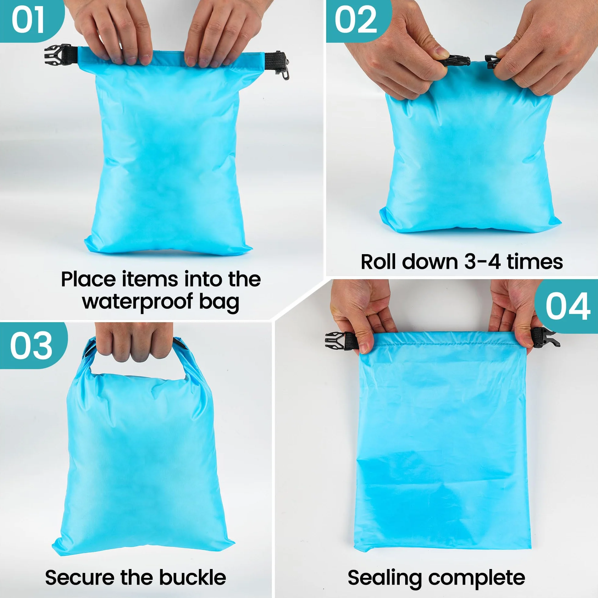 KUOGAS Zestaw toreb wodoodpornych Dry Bag, 6 toreb - 1,5l, 2,5l, 3l, 3,5l, 5l, 8l | Idealne na zewnątrz, sporty wodne i kemping | Ultralekkie i wytrzymałe, wielokolorowe, outdoor