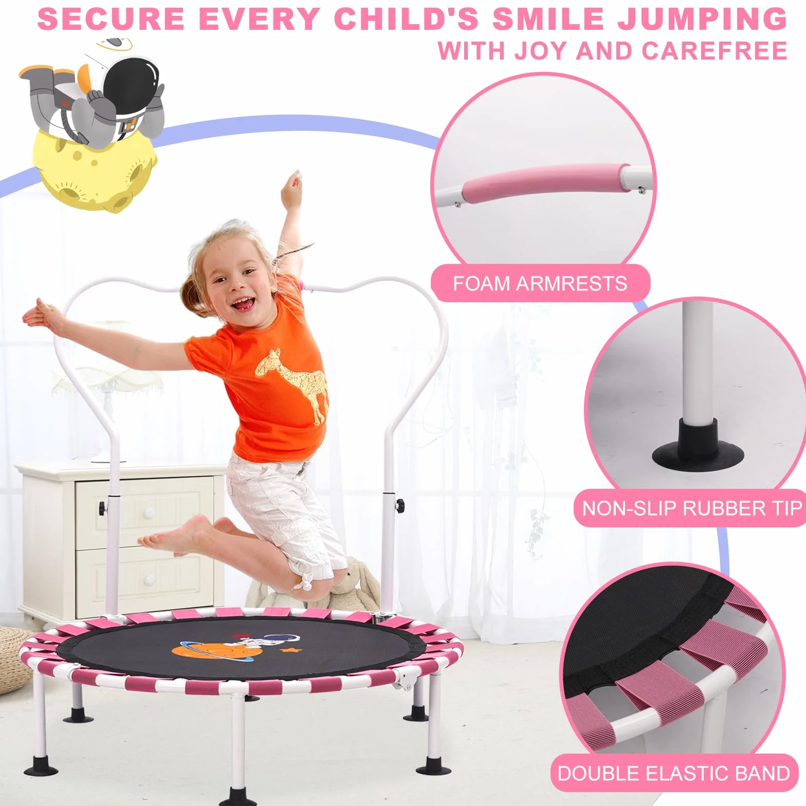 Trampolina dla dzieci 101 cm składana z odbijaniem bungee regulowanym uchwytem piankowym