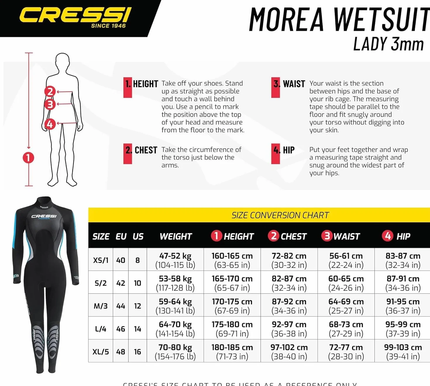 Cressi Morea Lady Monopiece Wetsuit 3 mm - All-In-One Neopren High Stretch dla kobiet