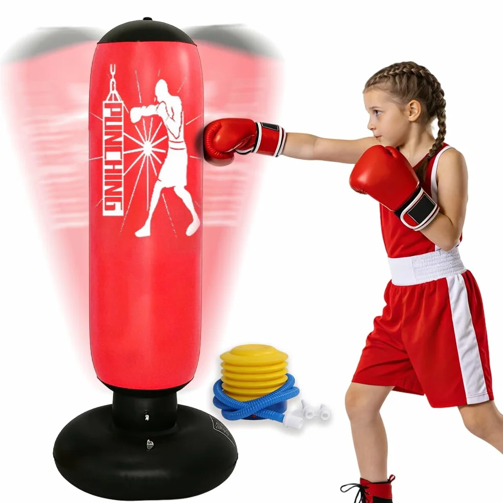 Wolnostojący worek bokserski dla dzieci 160 cm, nadmuchiwany worek bokserski z pompką, stojący worek bokserski dla chłopców i dziewczynek od 6 lat, do treningu MMA, sportów walki i treningu