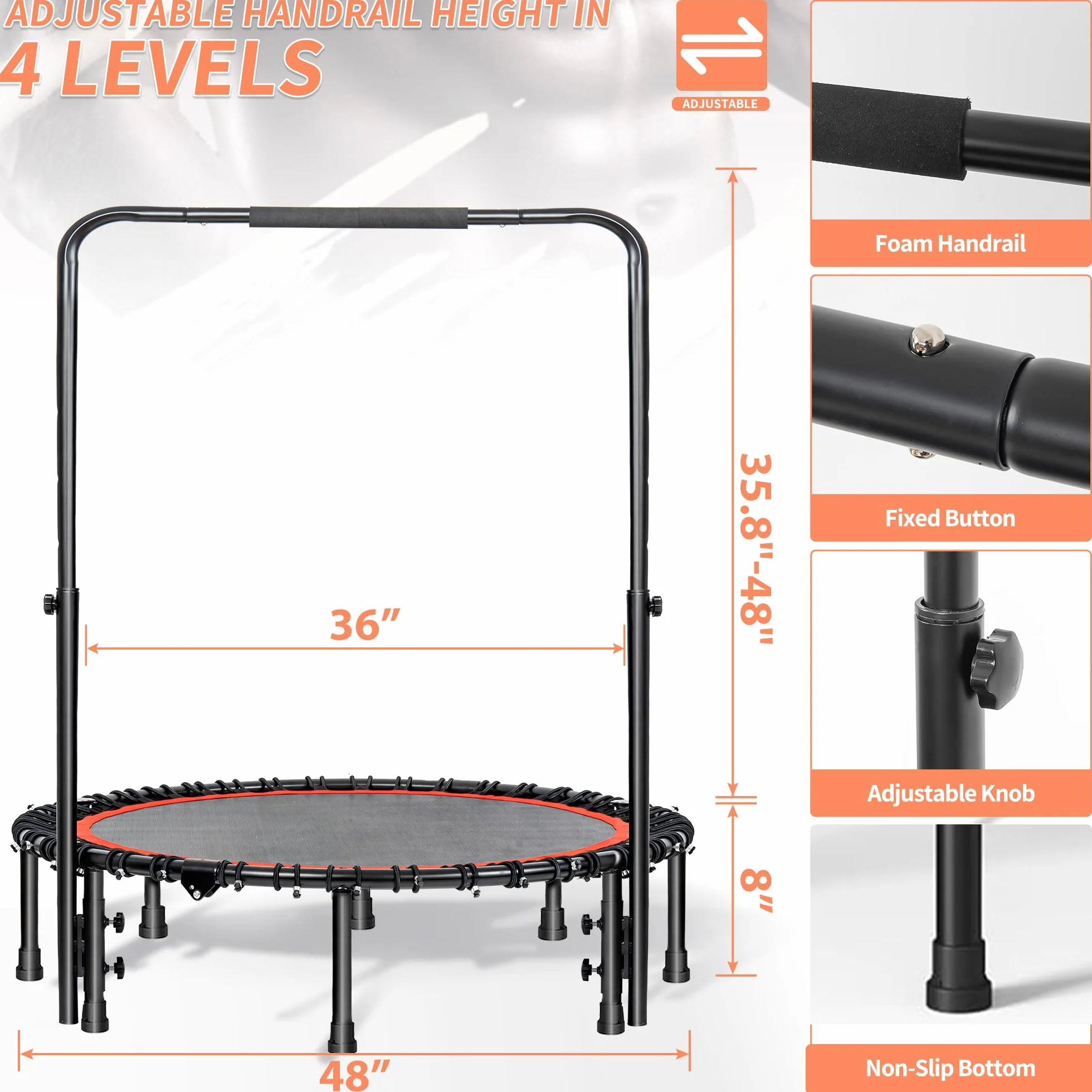 Trampolina fitness 48 cali dla dorosłych czerwona