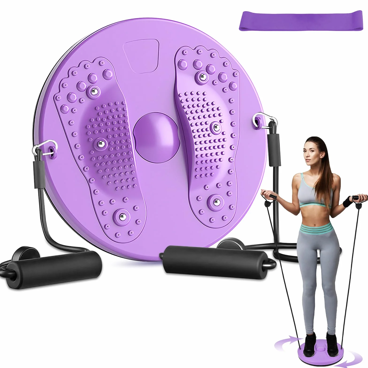 flintronic Deska do skręcania talii, kręcąca talię, regulowana tarcza do trenera talii z uchwytami, gramofon fitness do treningu w domu z paskami oporowymi