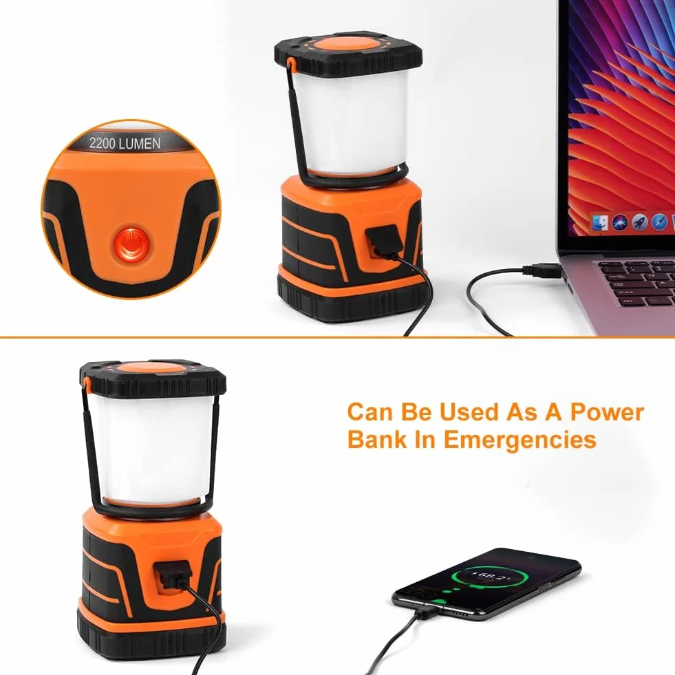Flintronic Lampa kempingowa LED, 2200 lm, akumulator 6000 mAh, lampa kempingowa LED, IP54, 4 tryby świecenia, możliwość ściemniania, lampa awaryjna zasilana bateriami, na kemping, w sytuacjach