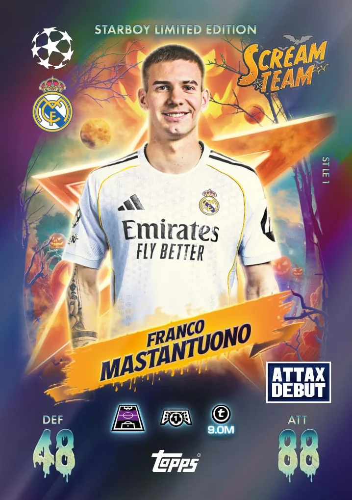 Topps UCC Match Attax 2025/26 - Update Eco Pack #1 - Scream Team - zawiera 41 kart, w tym 16 ekskluzywnych kart Scream Team i jedną kolekcjonerską kartę Starboy LE.