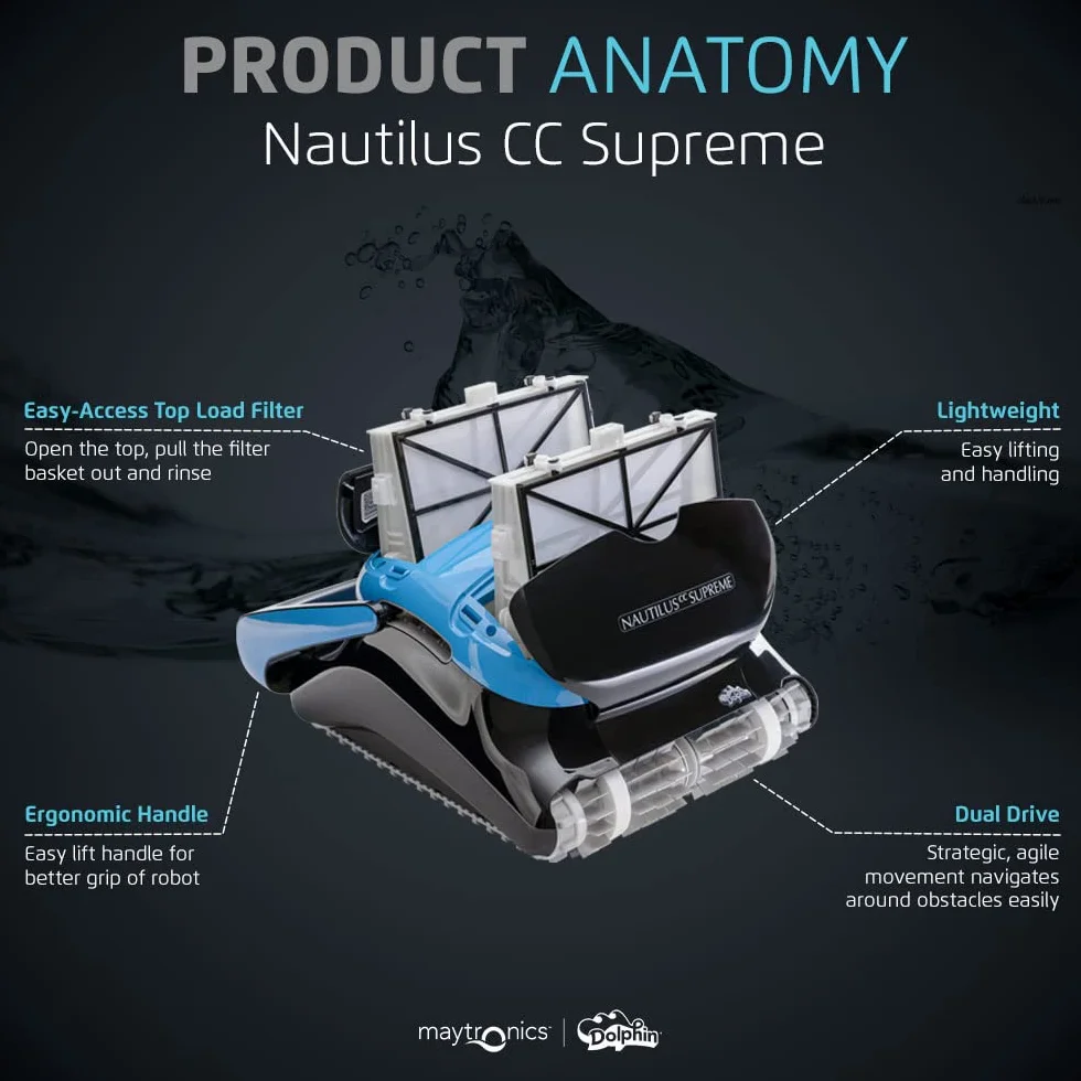 Dolphin Nautilus CC Supreme Automatyczny robot czyszczący basen z kablem - czyszczenie podłogi, linii wodnej i ścian - ultradokładna filtracja, baseny naziemne do 15 m, pielęgnacja wody