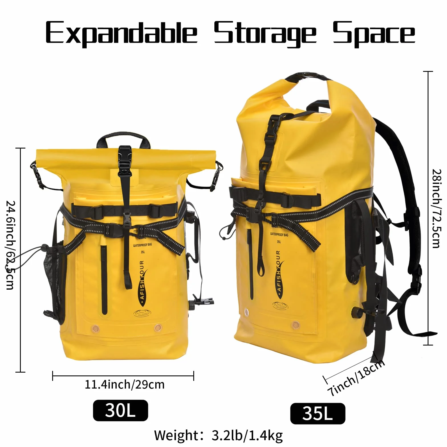 Plecak wodoodporny na kółkach 35L Dry bag żółty