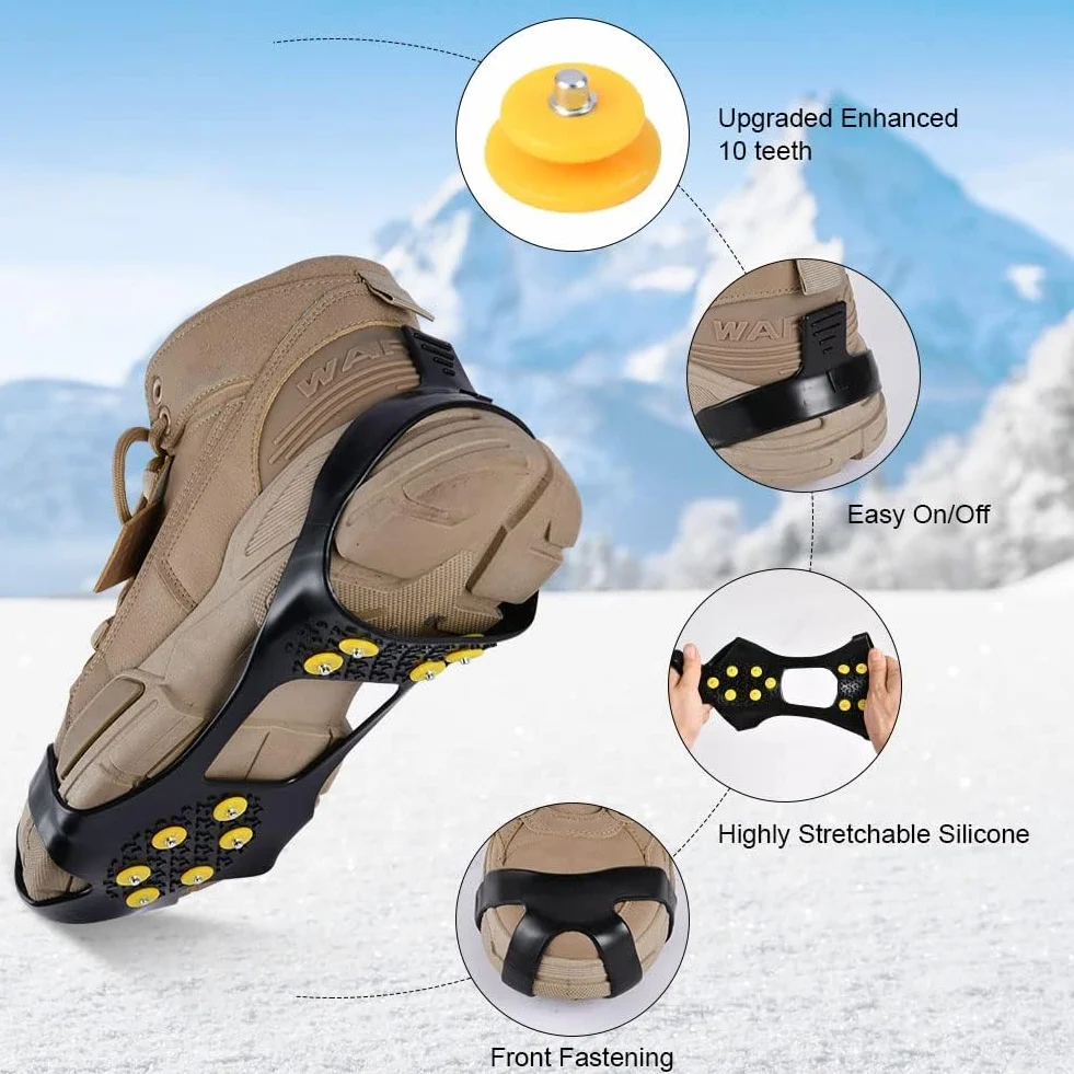Flintronic Raki antypoślizgowe do butów z kolcami ze stali nierdzewnej na śnieg lód trekking