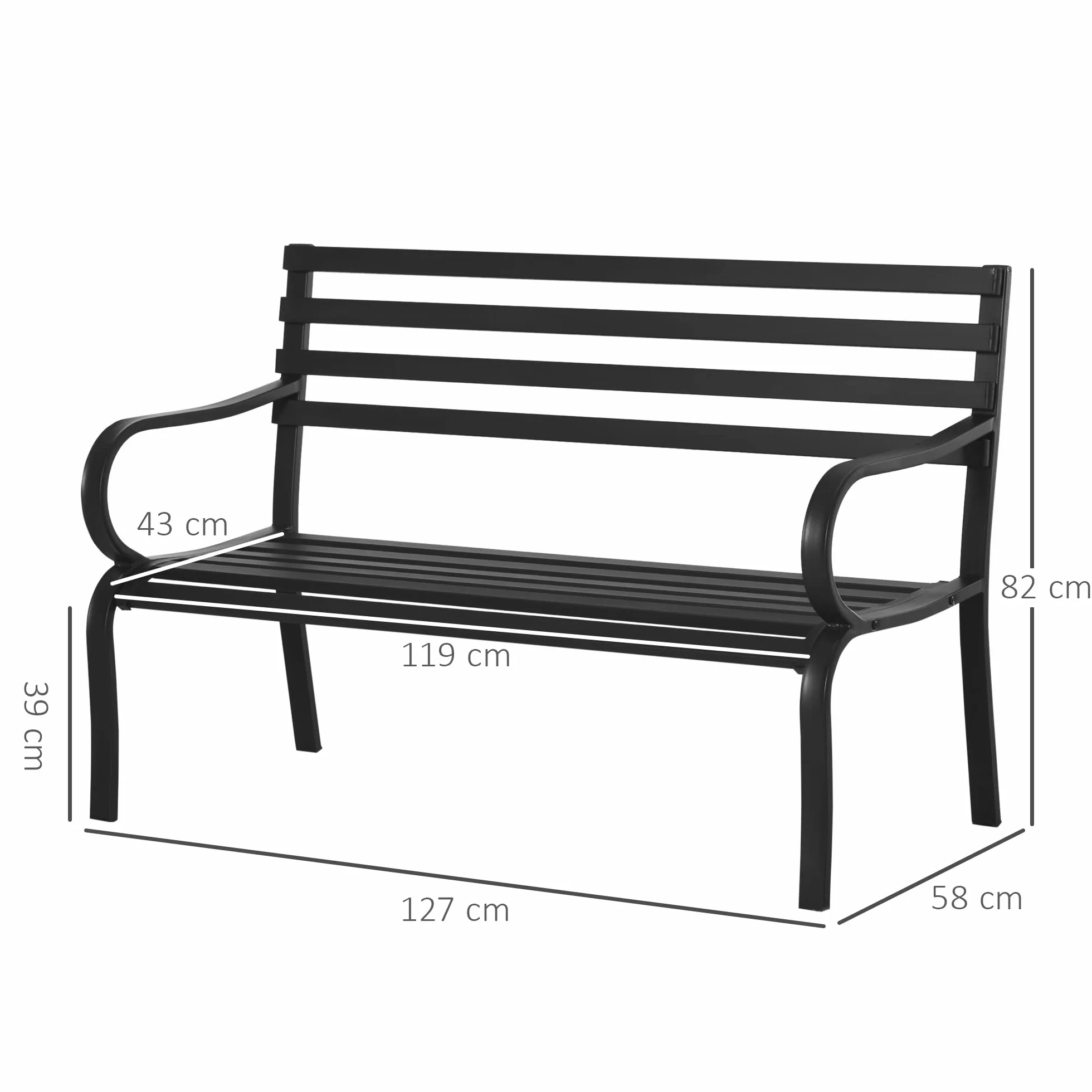Outsunny® Ławka ogrodowa metalowa 2-osobowa czarna