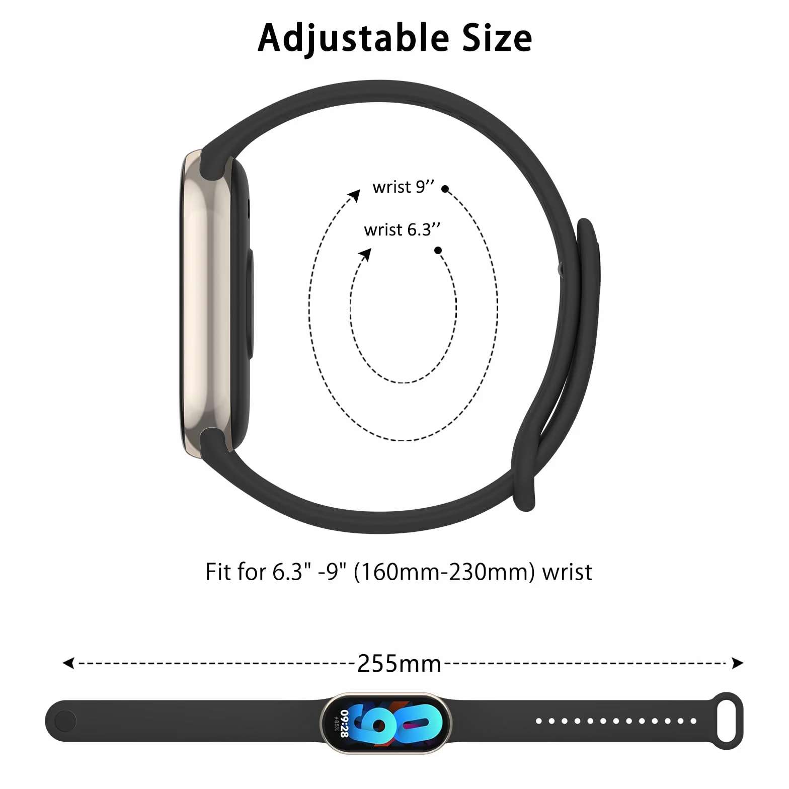 Mugust 2 sztuki bransoletek do Xiaomi Mi Band 8/Xiaomi Mi Band 9, miękki silikon, oddychający, zapasowy pasek do Xiaomi Mi Band 9 / Xiaomi Mi Band 8