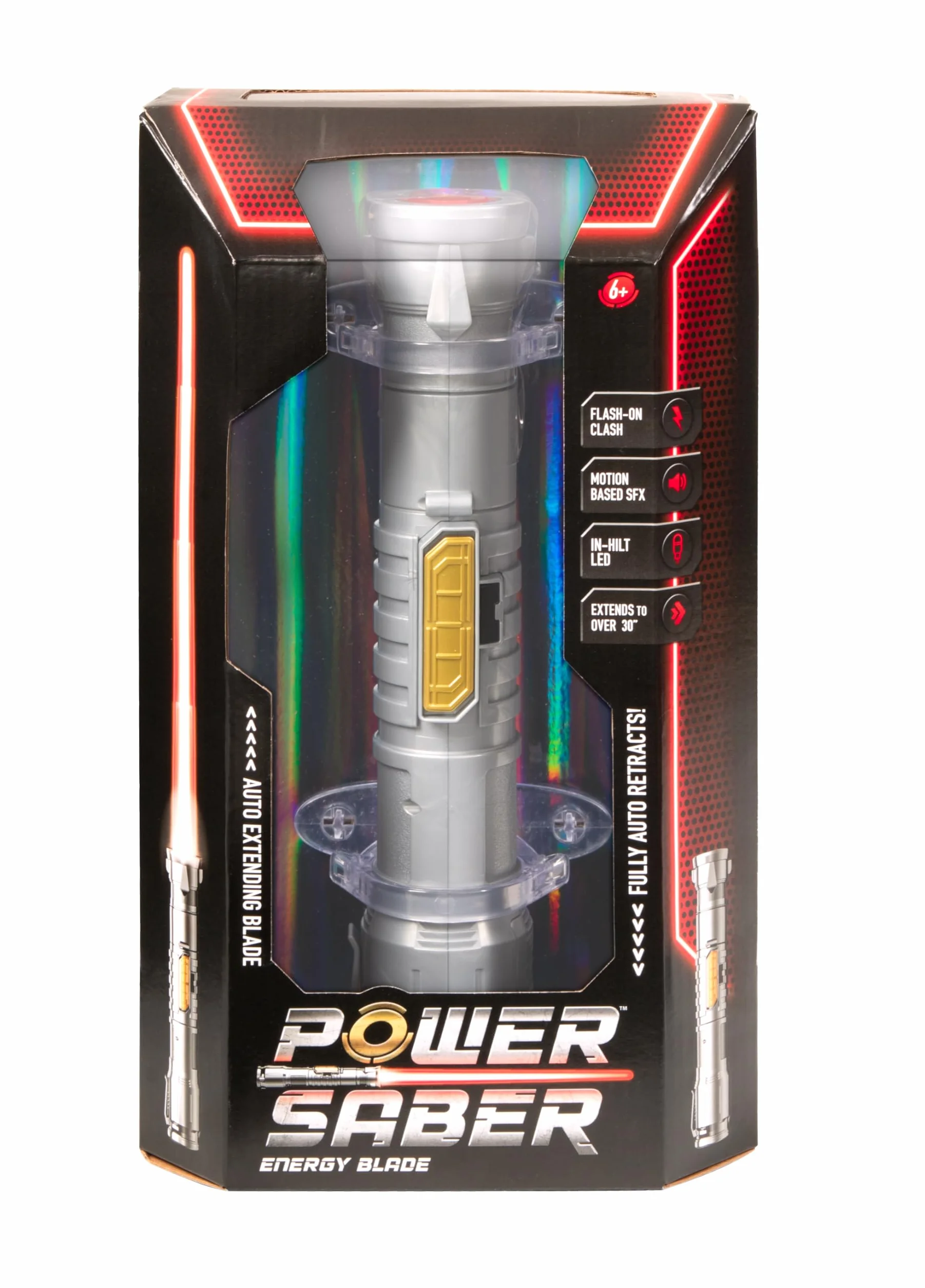 Czerwony | Automatyczne przedłużanie 76.2 cm LED Energy Blade | Z ruchem światłem i efektami dźwiękowymi | Zalecany wiek od 6 lat