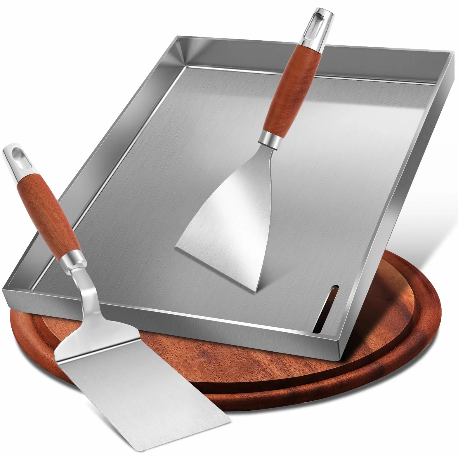 Premium Plancha zestaw ze szpachelką do grilla, 30 x 40 cm, uniwersalna płyta grillowa ze stali nierdzewnej do grilla gazowego i węglowego, płyta grillowa ze stali nierdzewnej 4 mm