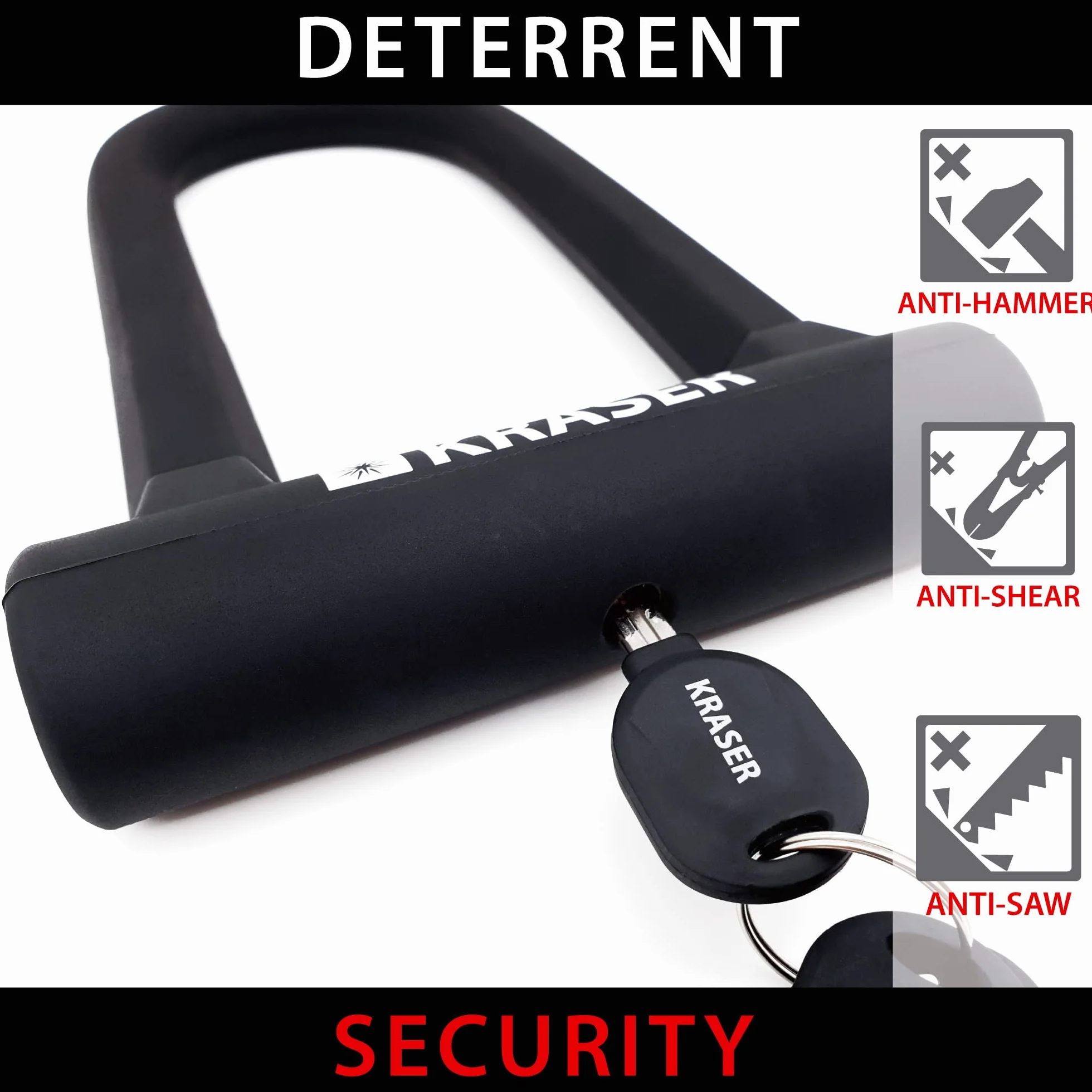 KRASER KR65145B Zapięcie Rowerowe Universalny Rower U-lock Blokada + Metalowa Elastyczne Kablowa 120cm + Uchwytem Montażowym